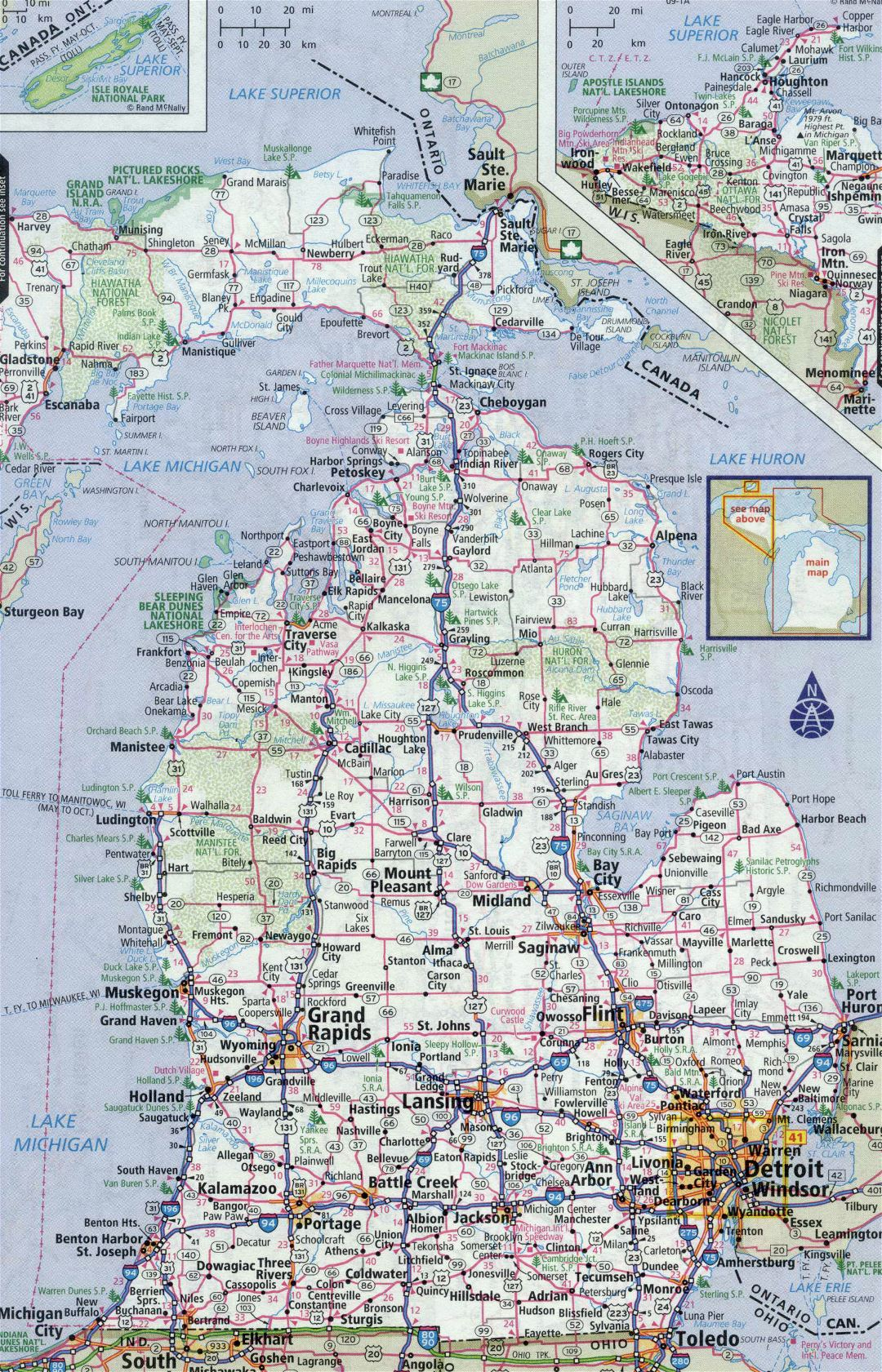 Large Detailed Roads And Highways Map Of Michigan State 