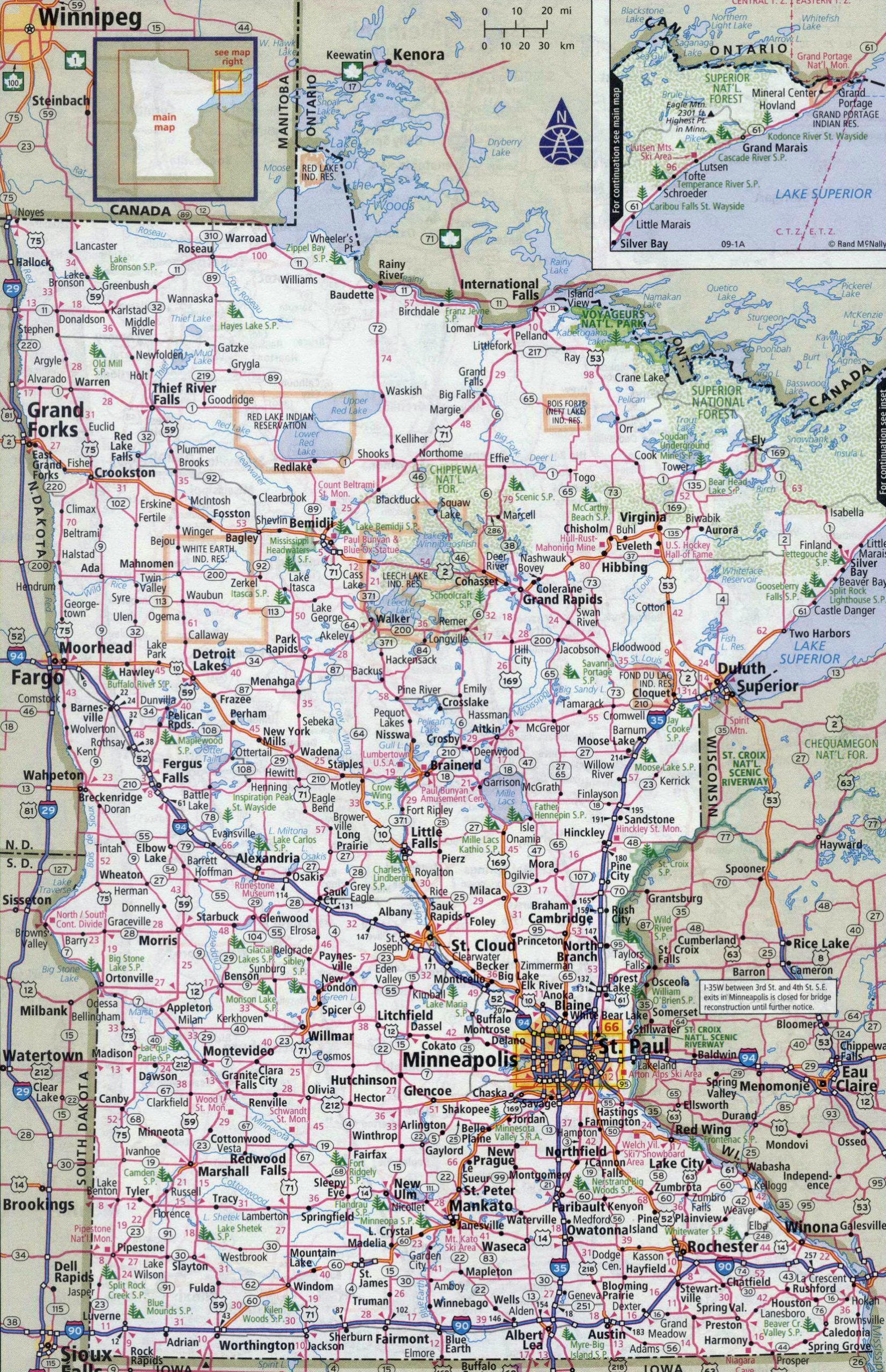 Large Detailed Roads And Highways Map Of Minnesota State 