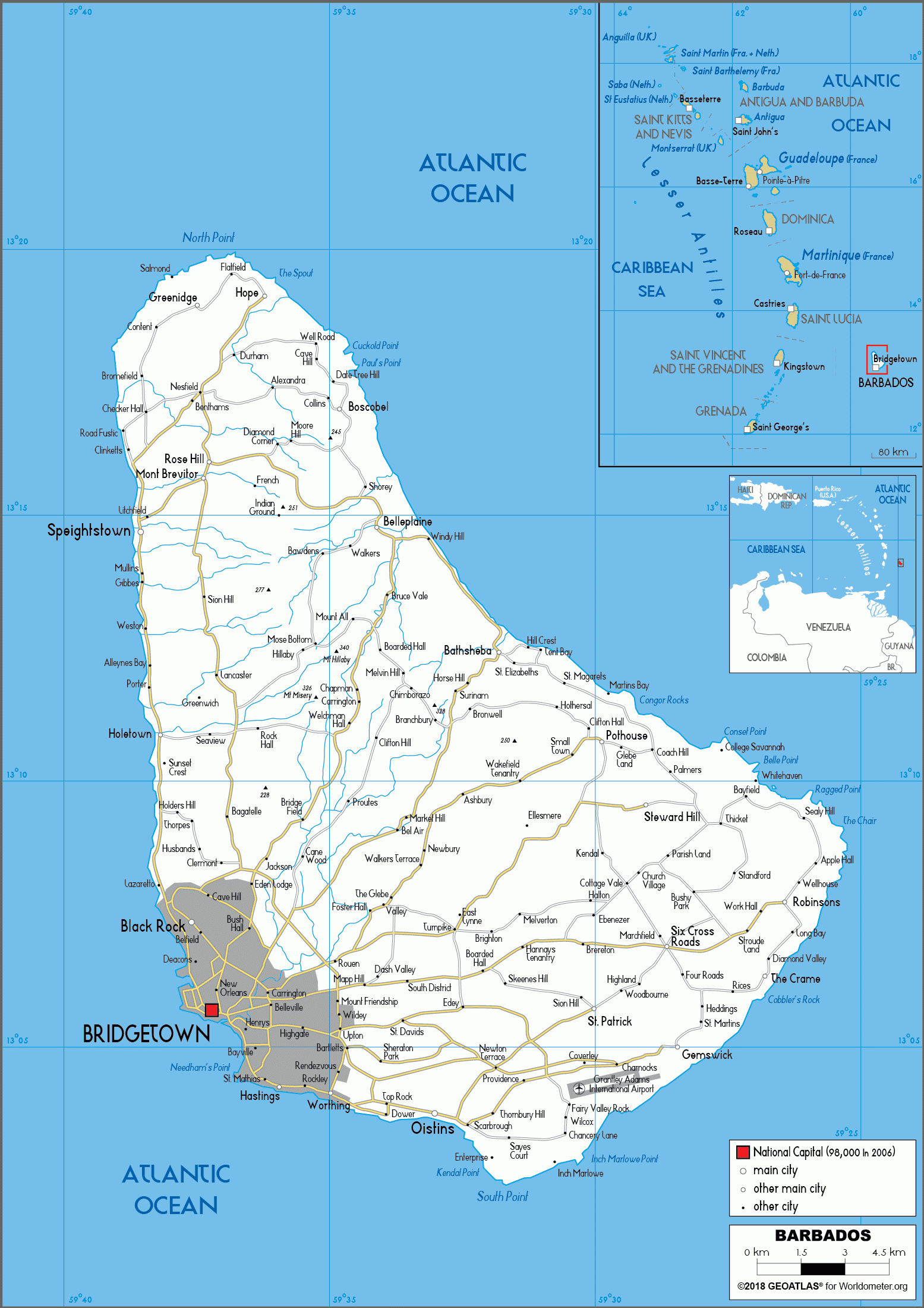 Large Size Road Map Of Barbados Worldometer