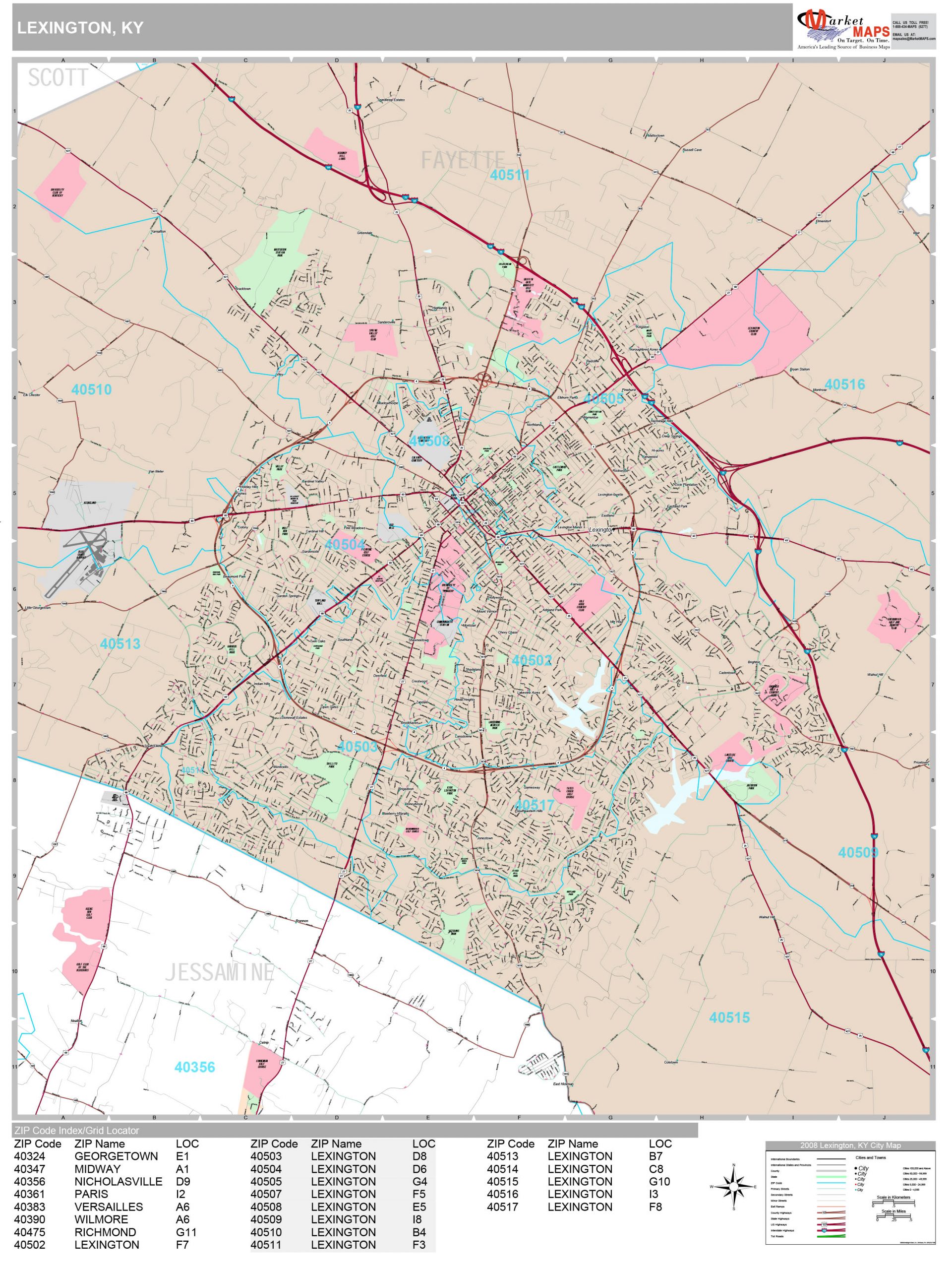 Lexington Kentucky Wall Map Premium Style By MarketMAPS