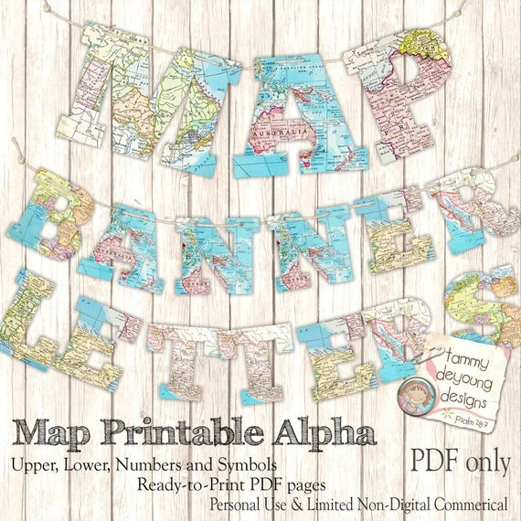Map Banner Garland Printable World Map Alphabet Letters For