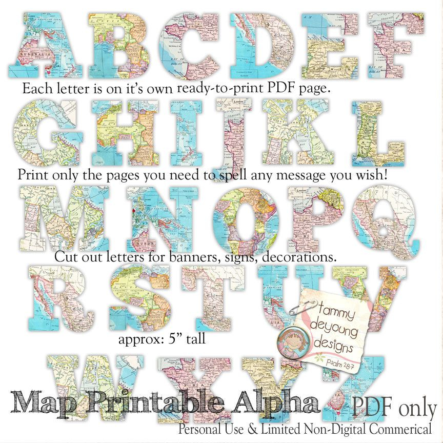 Map Banner Garland Printable World Map Alphabet Letters 