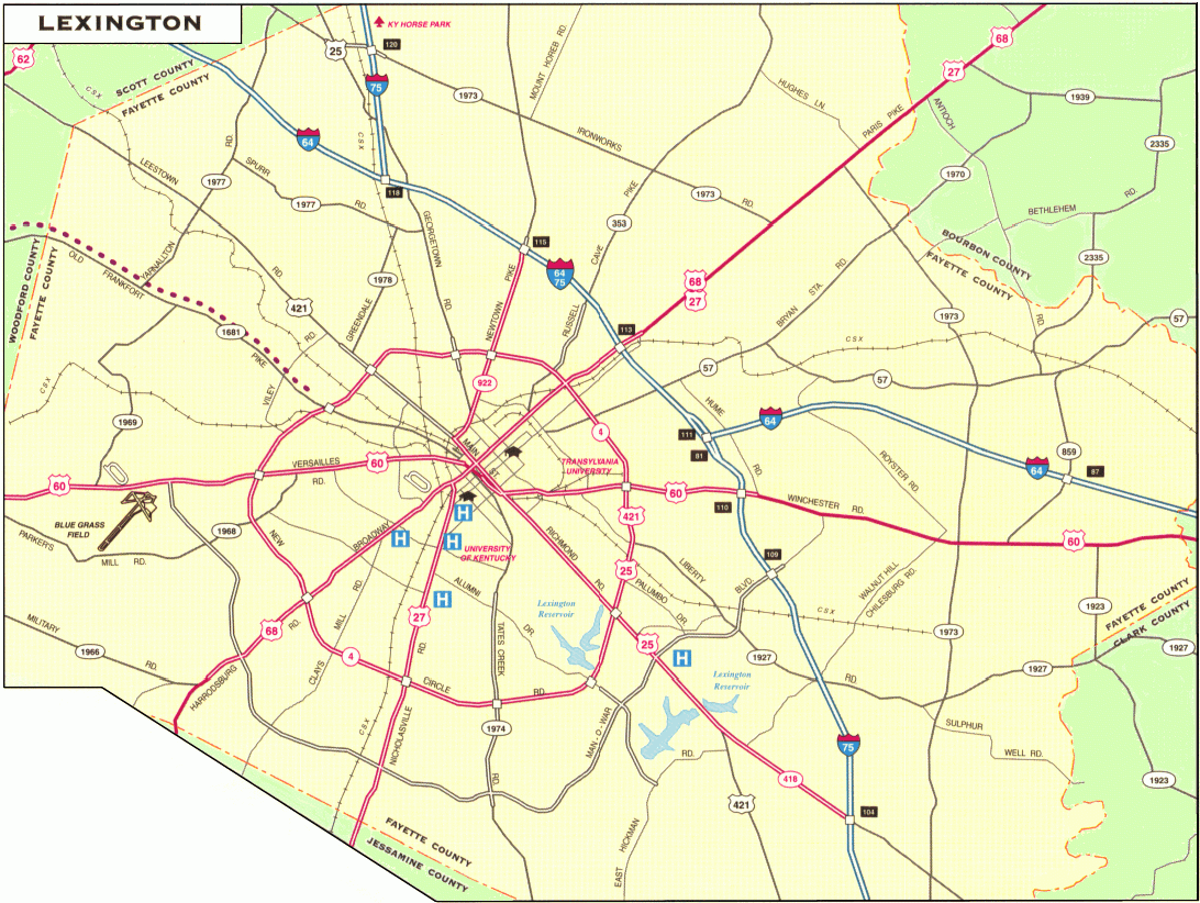 Map Of Lexington Fayette Kentucky TravelsMaps Com