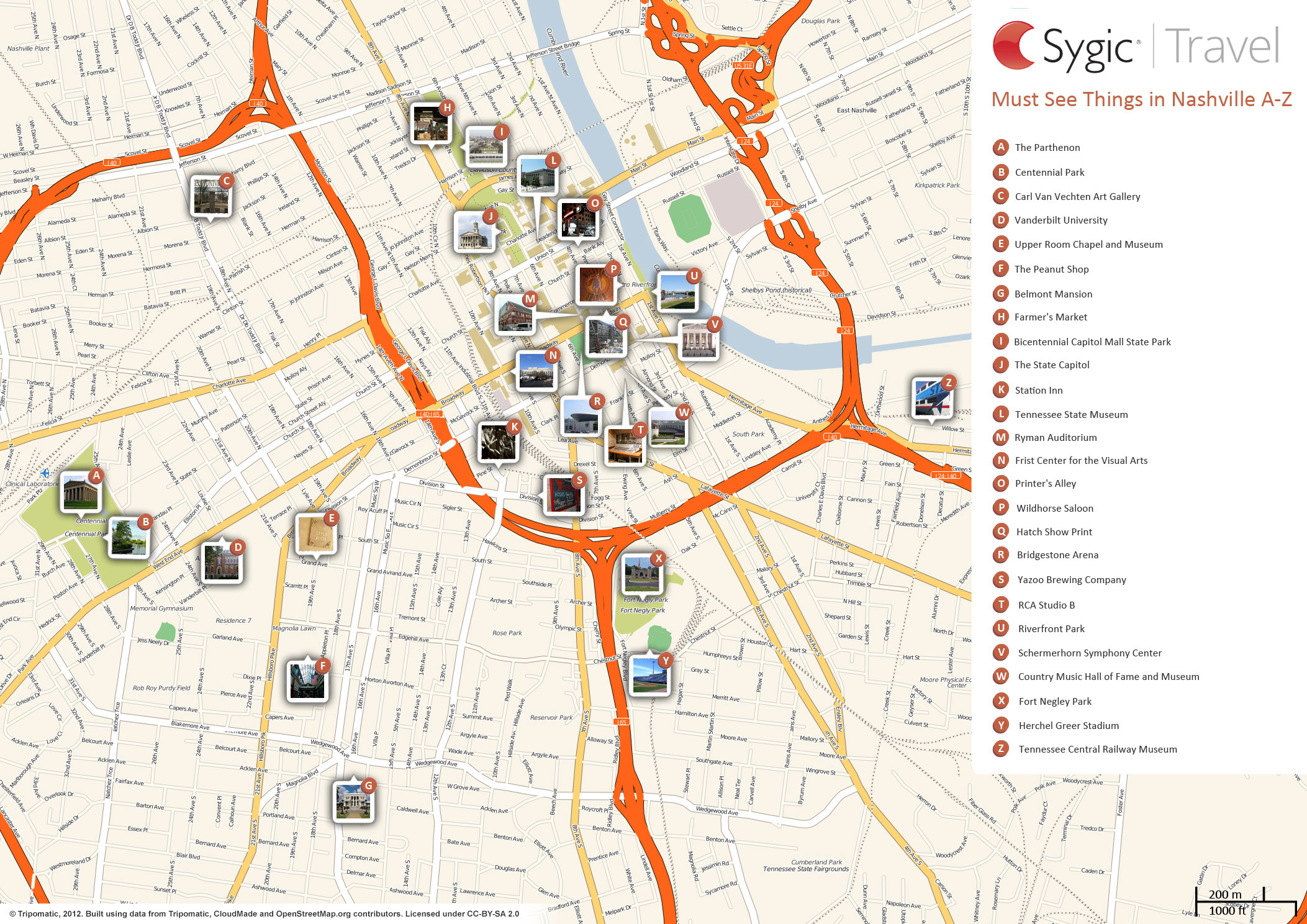 Map Of Nashville Attractions Tripomatic