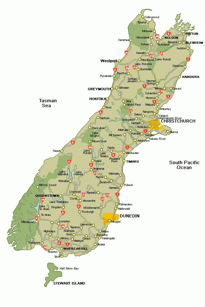 Map Of South Island Map Of South Island
