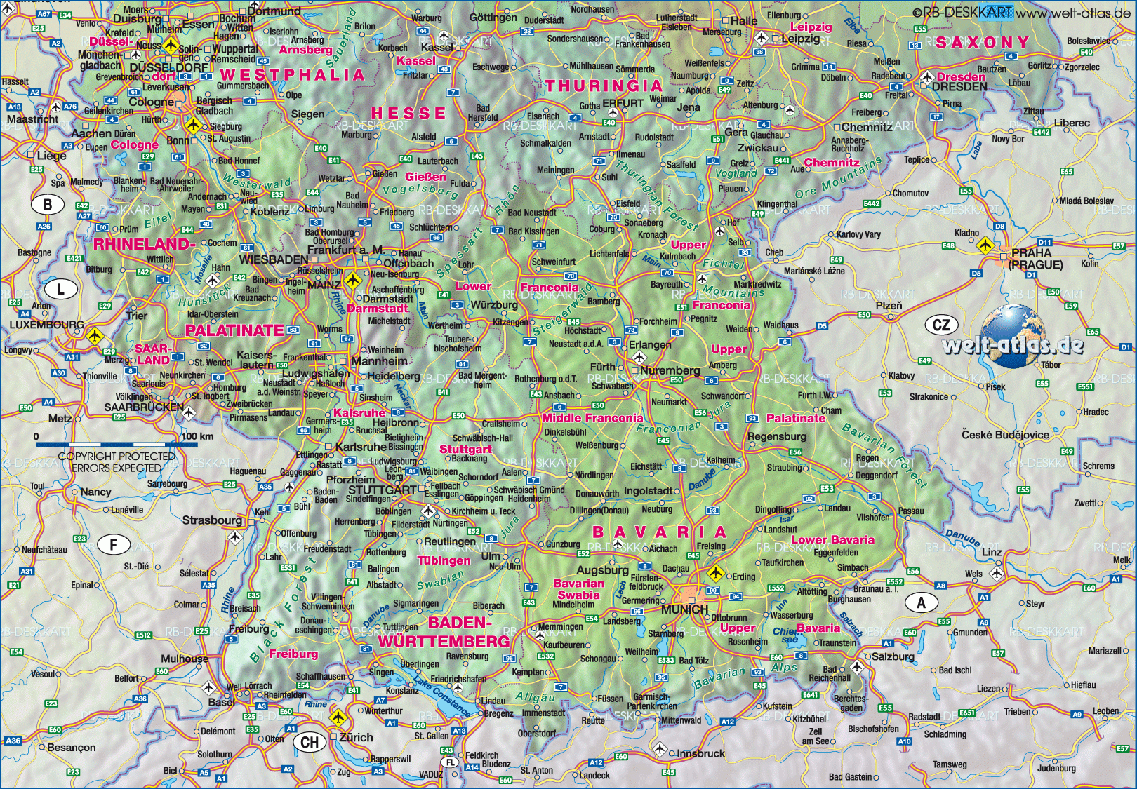 Map Of Southern Germany Region In Gemany Welt Atlas de
