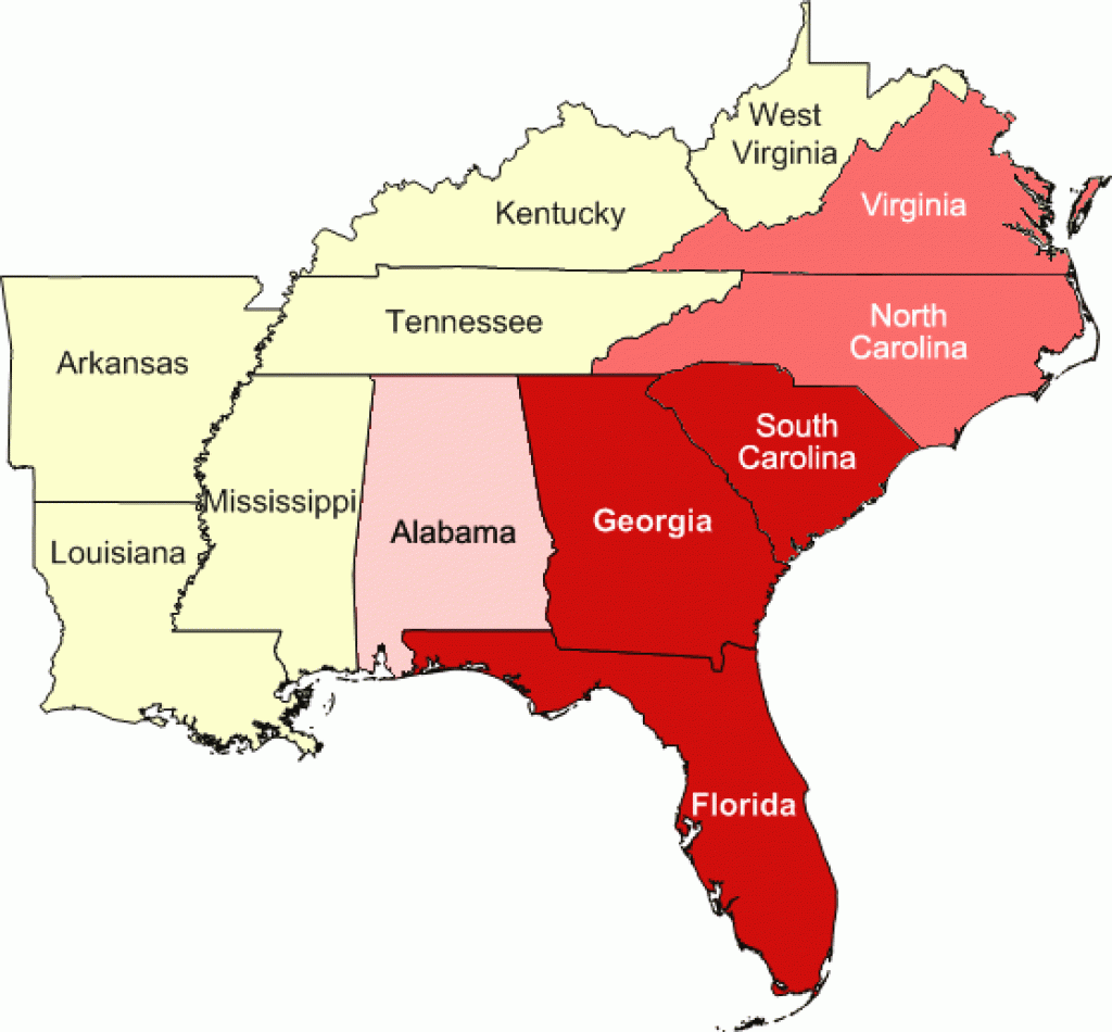 Map Of The Southeast Region Of The United States Map Of The Southeast Region Of The United States