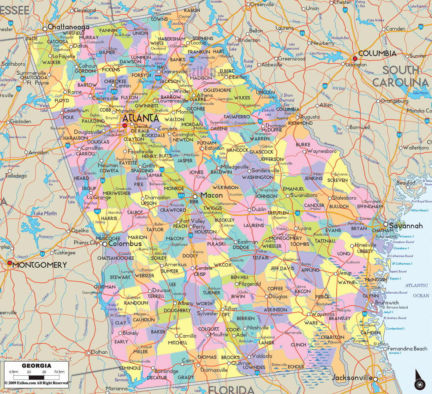Map Of The State Of Georgia Map Includes Cities Towns 