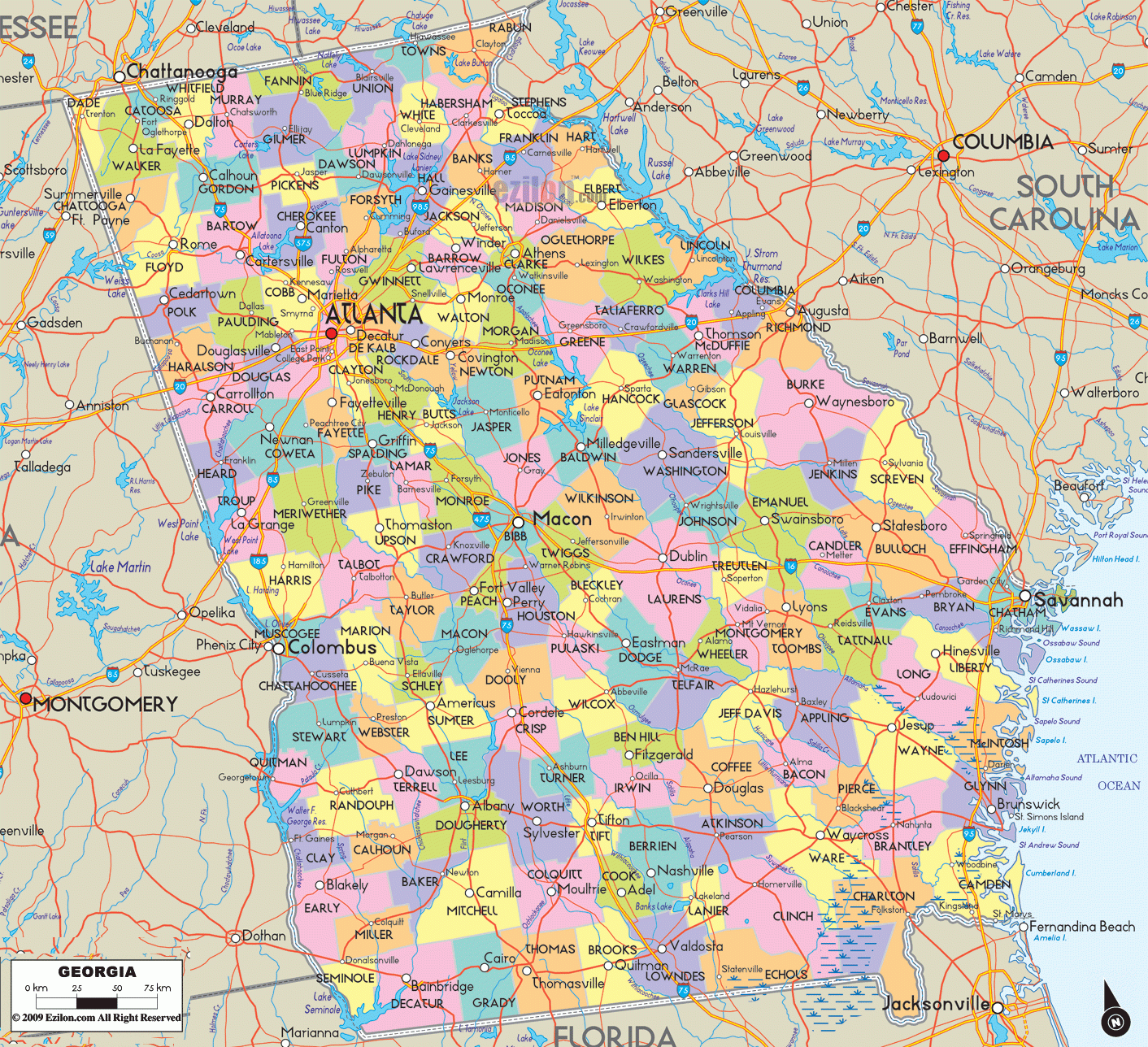 Map Of The State Of Georgia Map Includes Cities Towns Map Of The State Of Georgia Map Includes Cities Towns