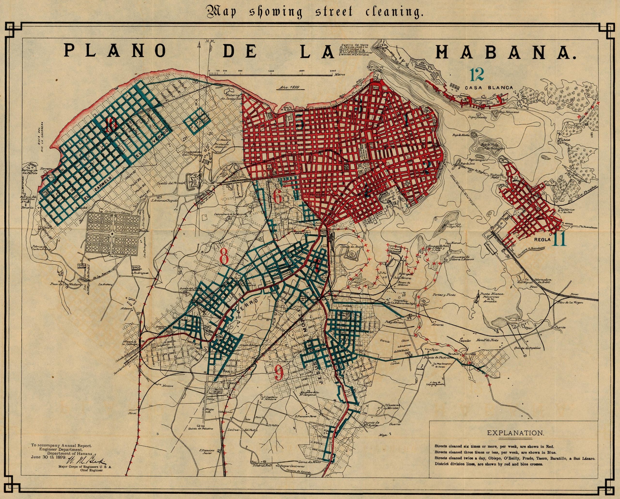 Map Showing Street Cleaning Havana Cuba 1899 Map Of 