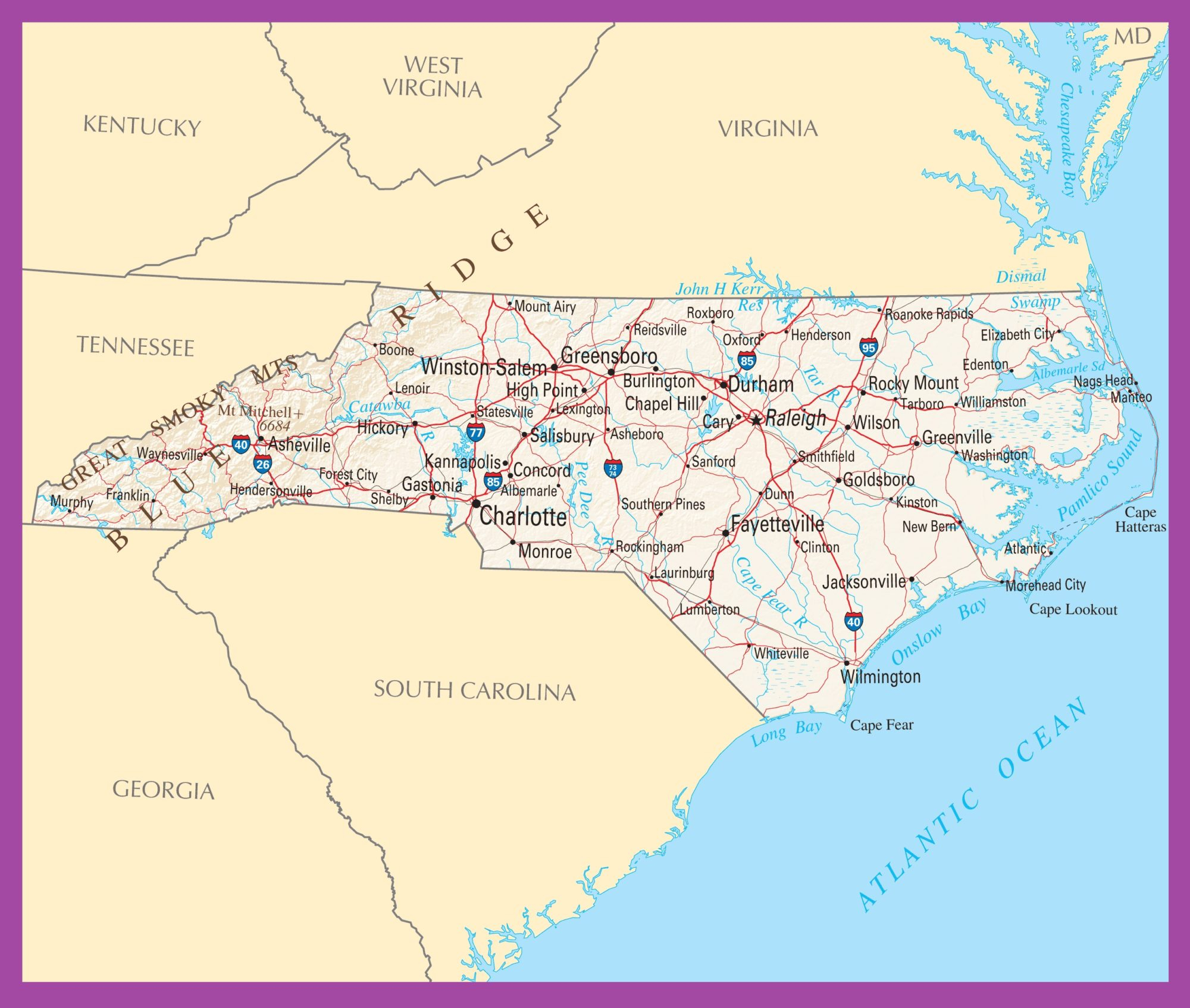 North Carolina Political Map Large Printable Standard 