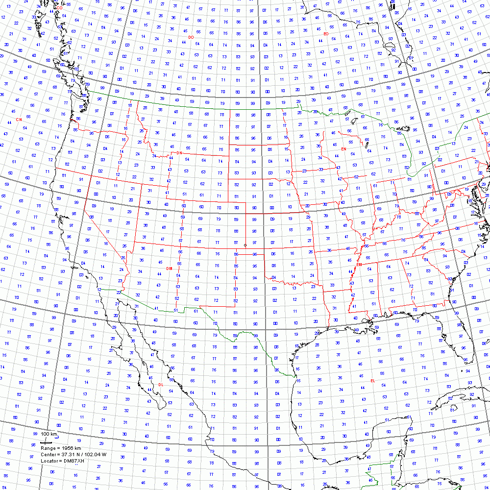 NW American Maidenhead Grid Square Map