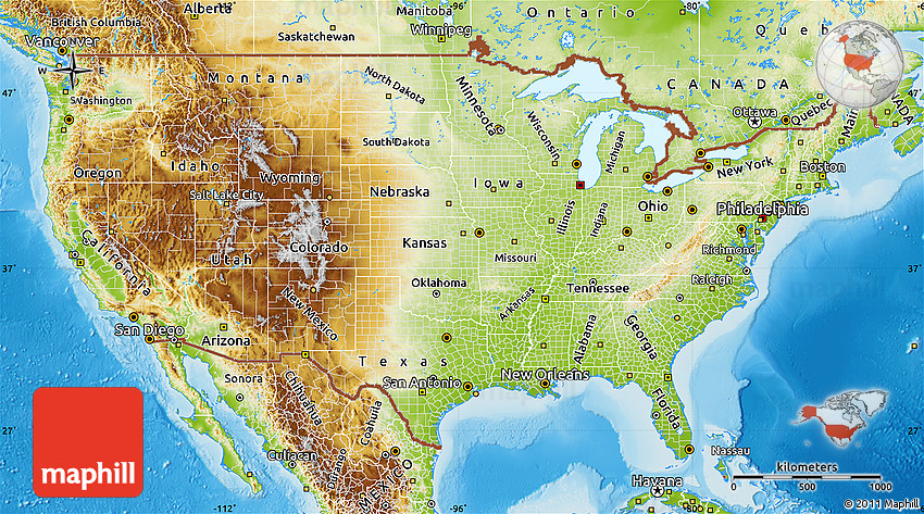 Physical Map Of United States