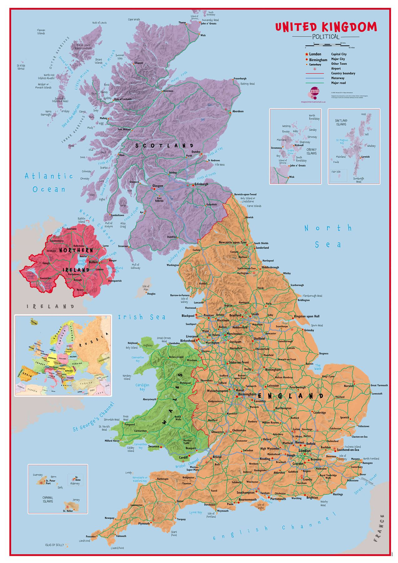 Primary UK Wall Map Political Poster Print Art Map Choose 