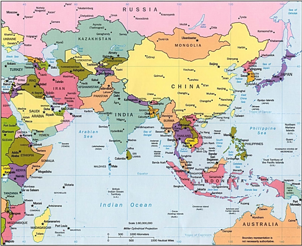 Printable Map Of Asia With Countries And Capitals 
