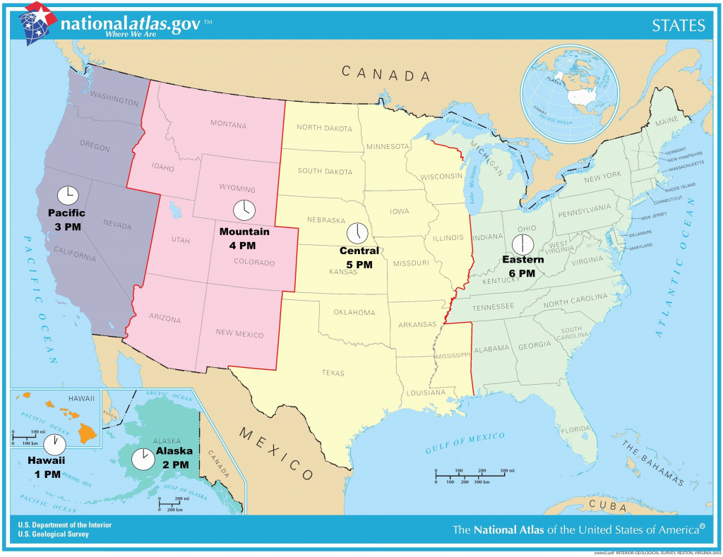 Printable Map United States Time Zones State Names Save 