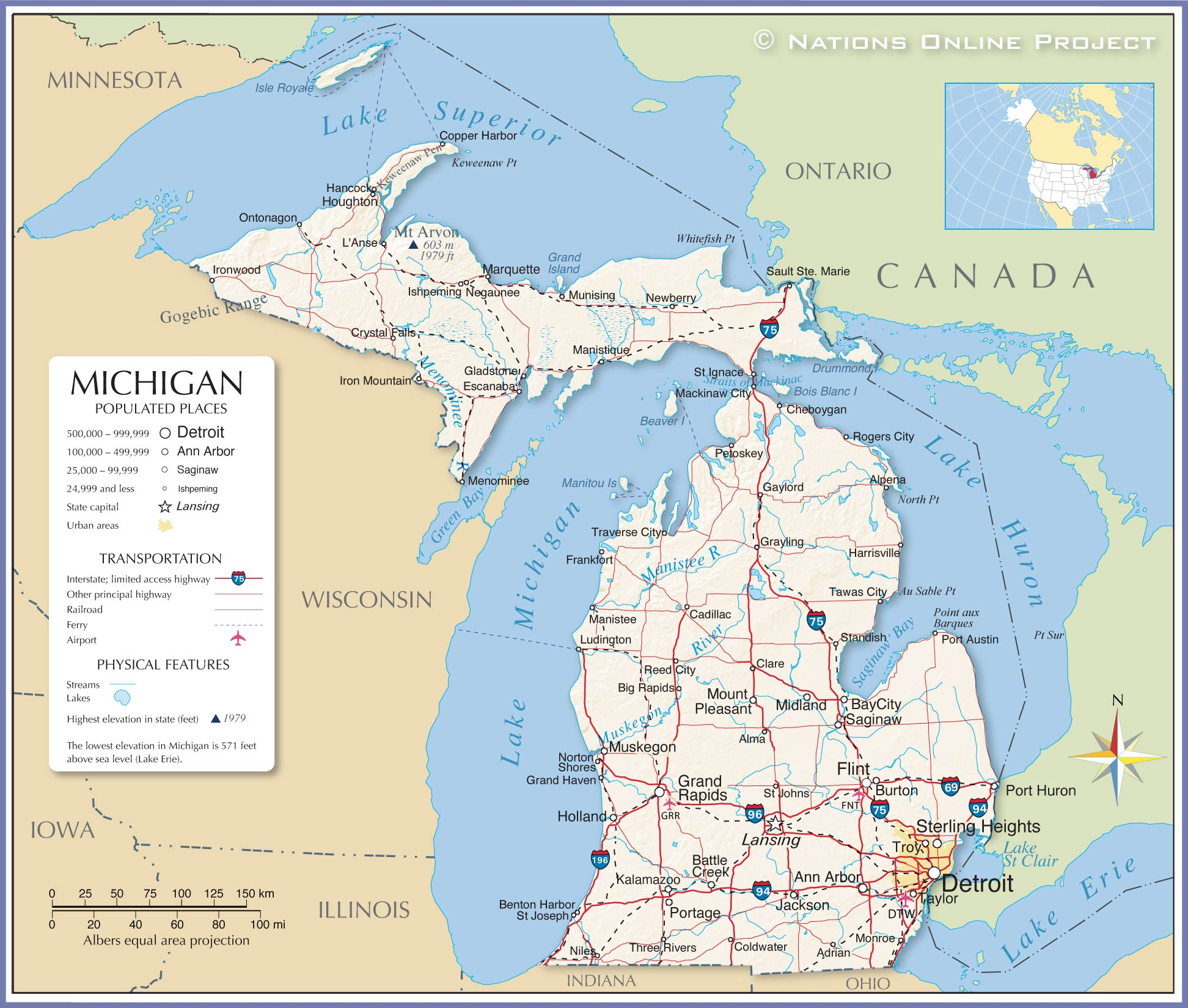 Reference Maps Of Michigan USA Nations Online Project