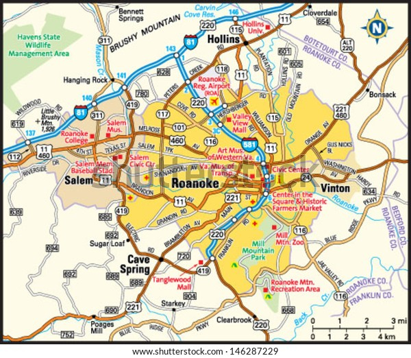 Roanoke Virginia Area Map Stock Vector Royalty Free Roanoke Virginia Area Map Stock Vector Royalty Free