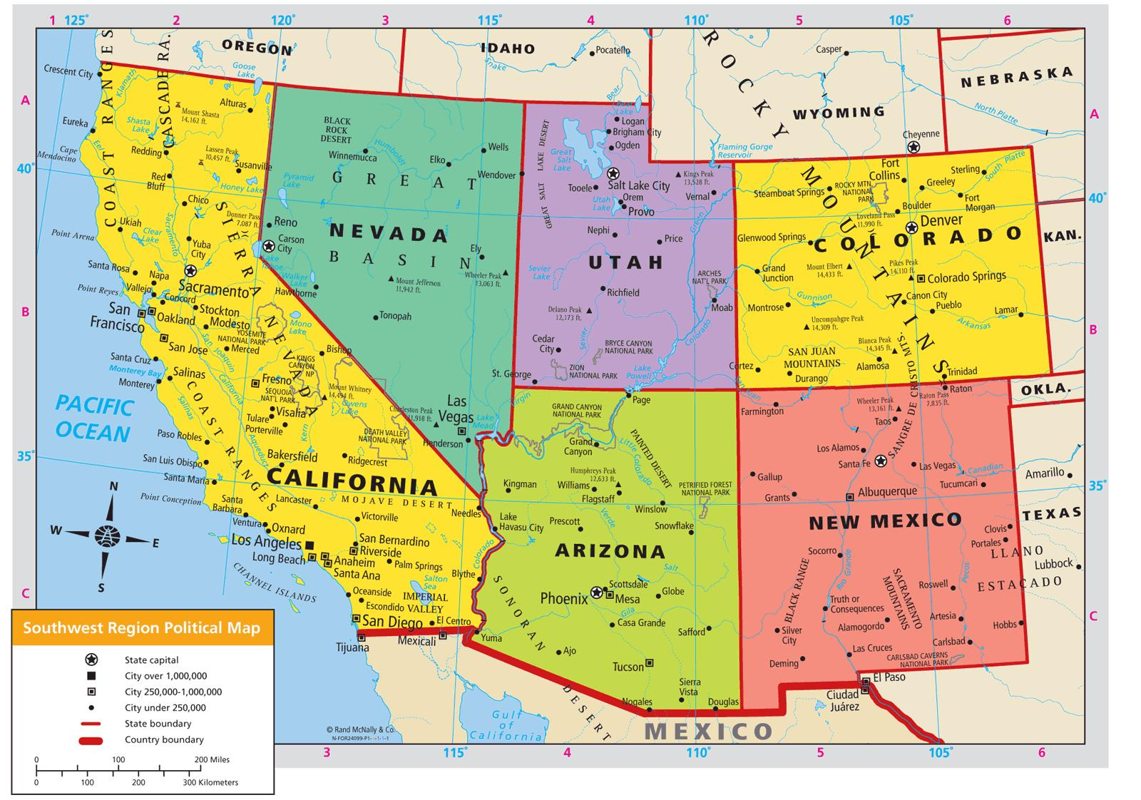 Southwest States Map Map Of Southwest US States 