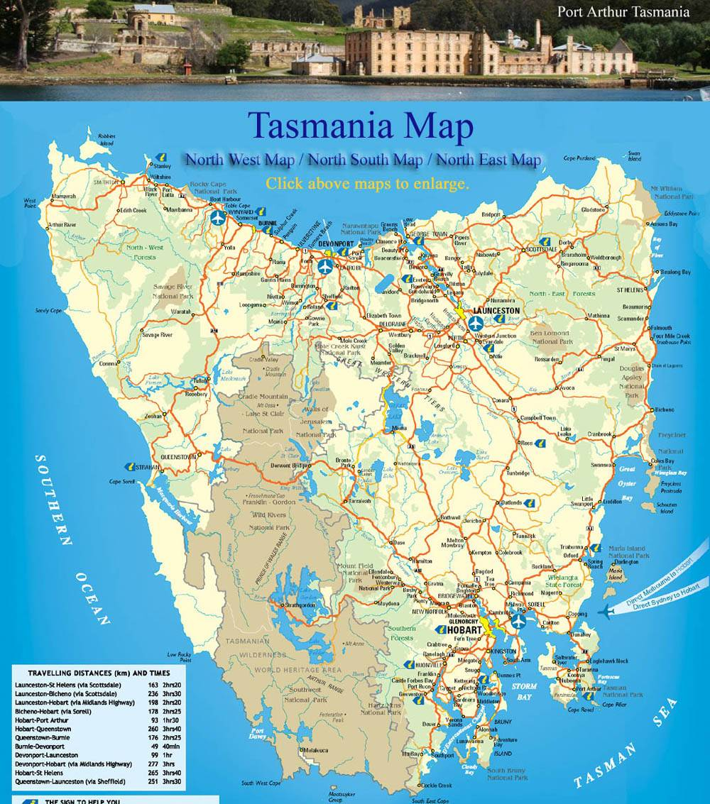 Stadtplan Von Tasmania Detaillierte Gedruckte Karten Von 