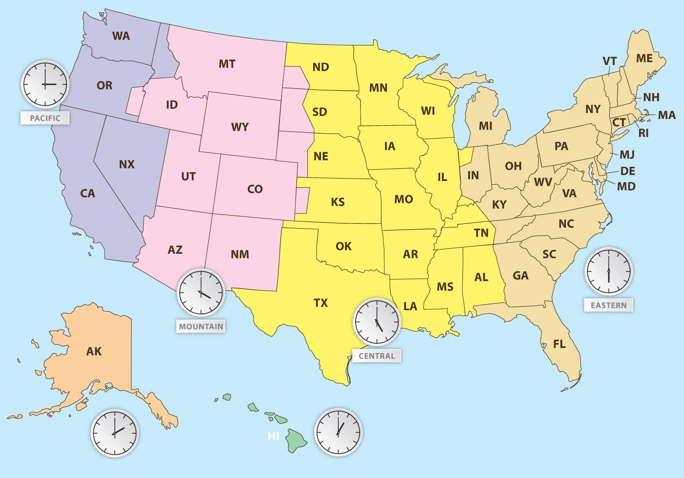 The United States Time Zone Map Large Printable Colorful 