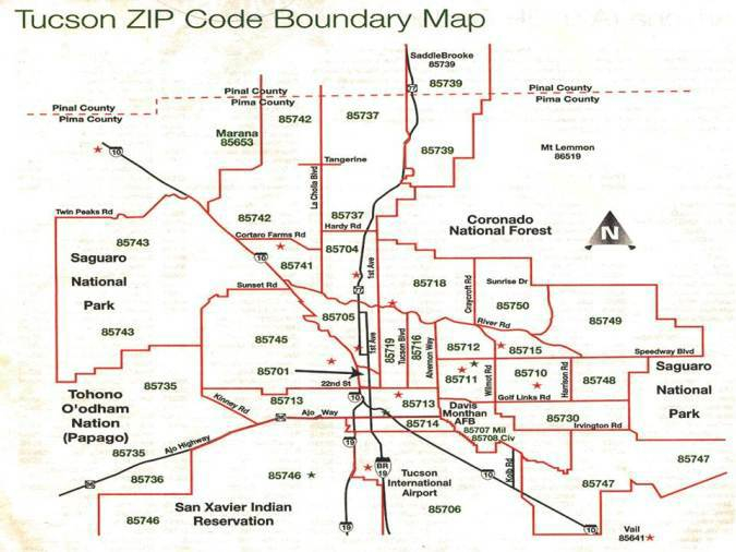 Tucson Zip Code Boundary Map