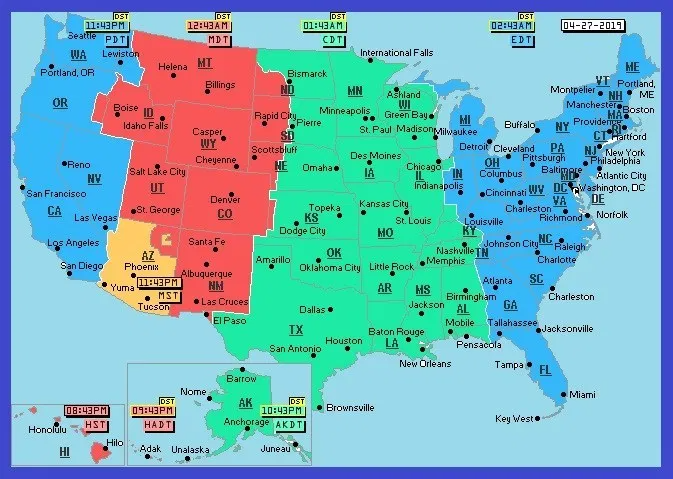 United States Time Zone Map 2020