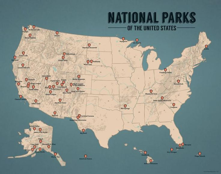 US National Parks Map 11x14 Print Us National Parks Map 