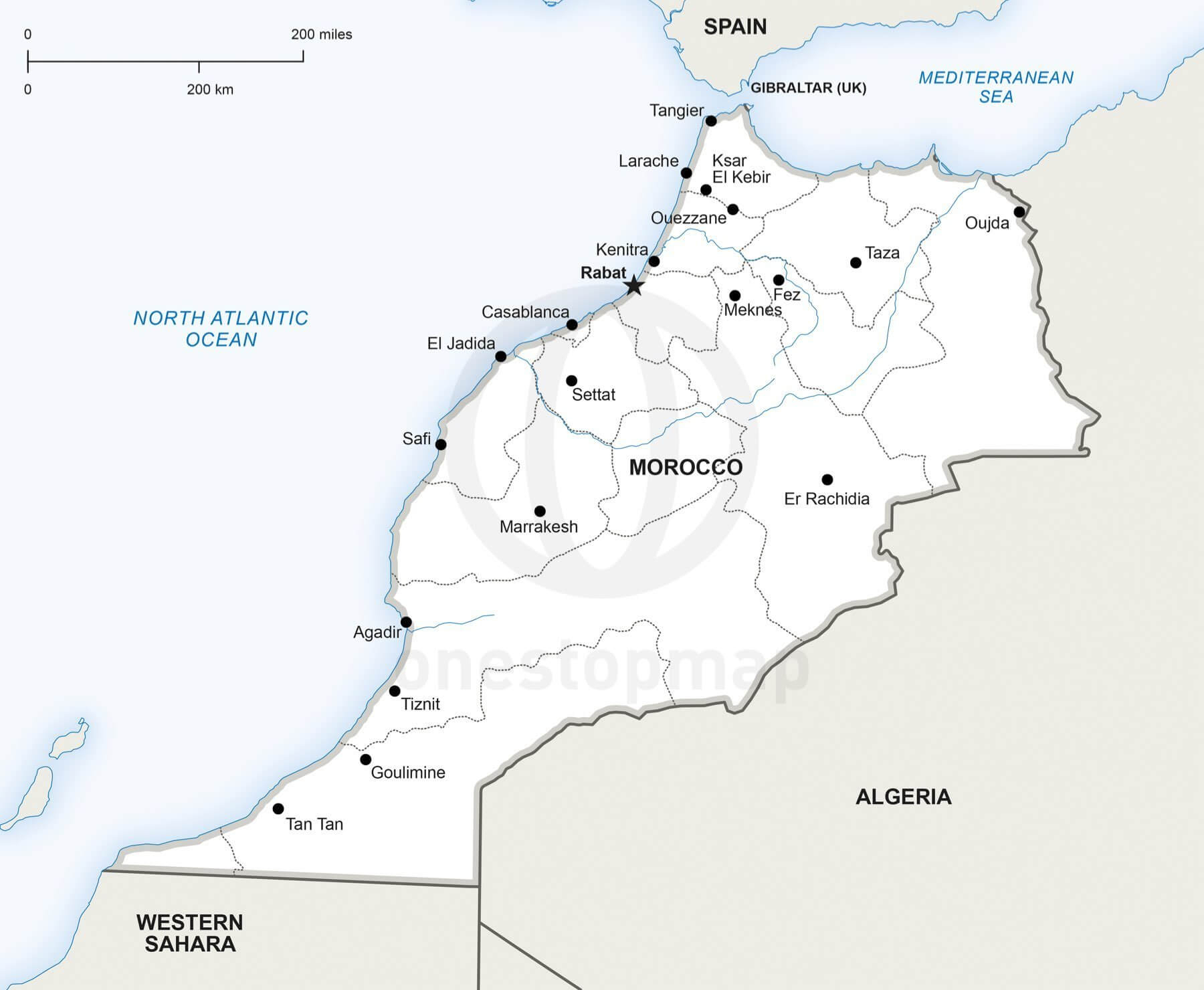 Vector Map Of Morocco Political One Stop Map Vector Map Of Morocco Political One Stop Map