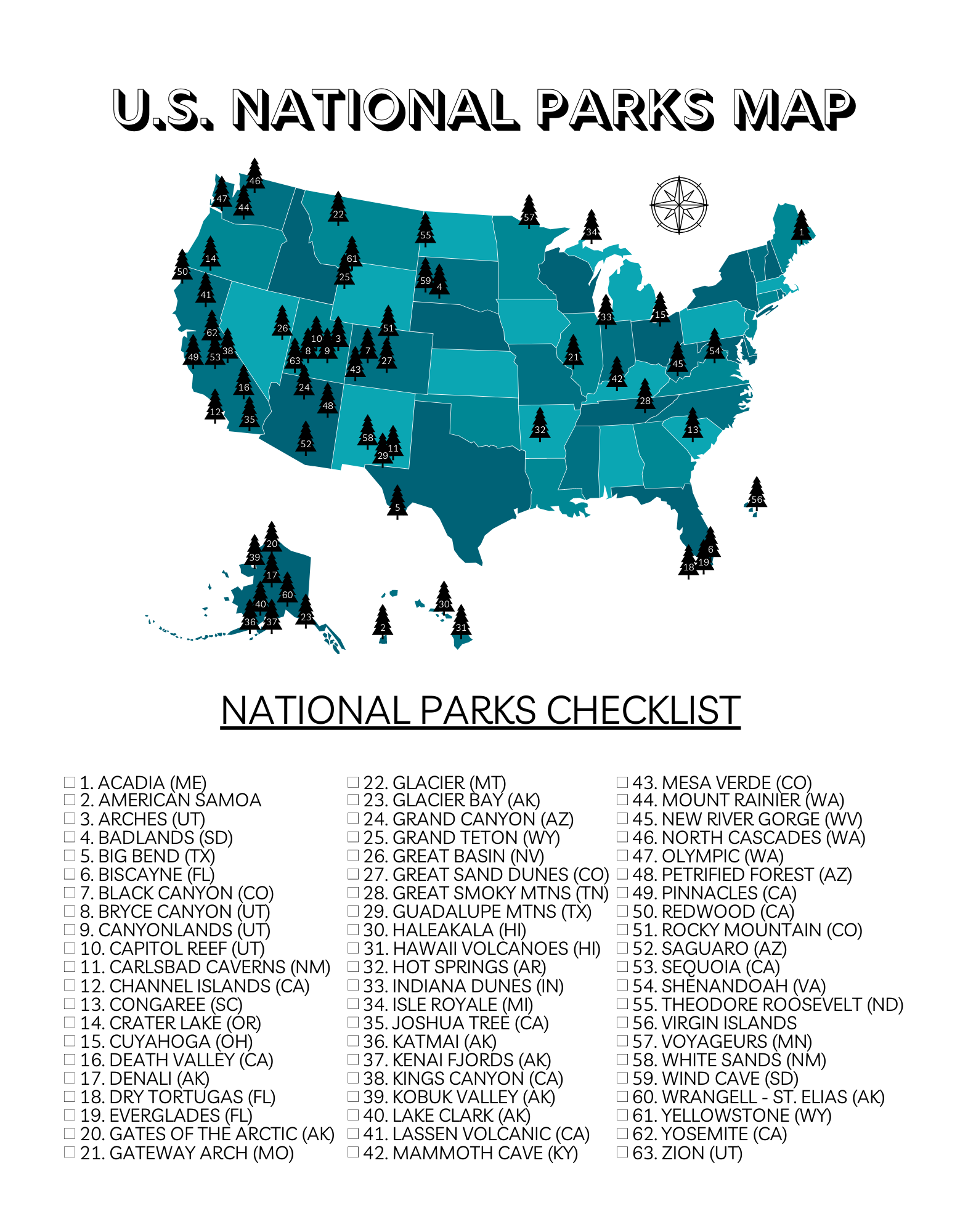 Your Printable U S National Parks Map With All 63 Parks Your Printable U S National Parks Map With All 63 Parks