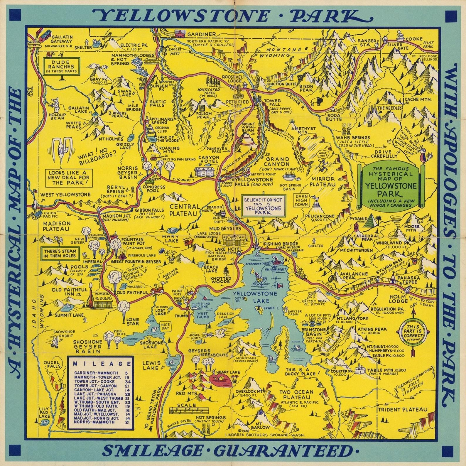 A Hysterical Map Of The Yellowstone Park With Apologies To 