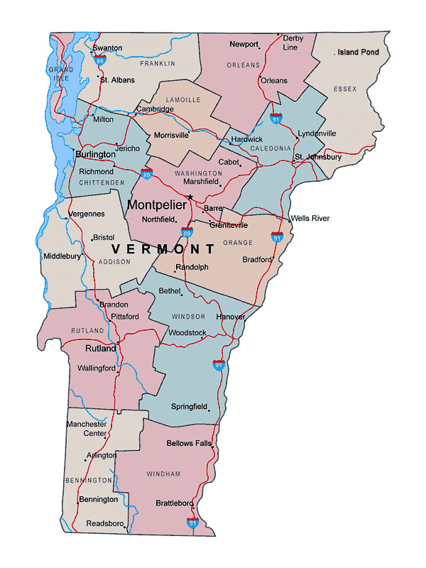 Administrative Map Of Vermont State With Major Cities 20 