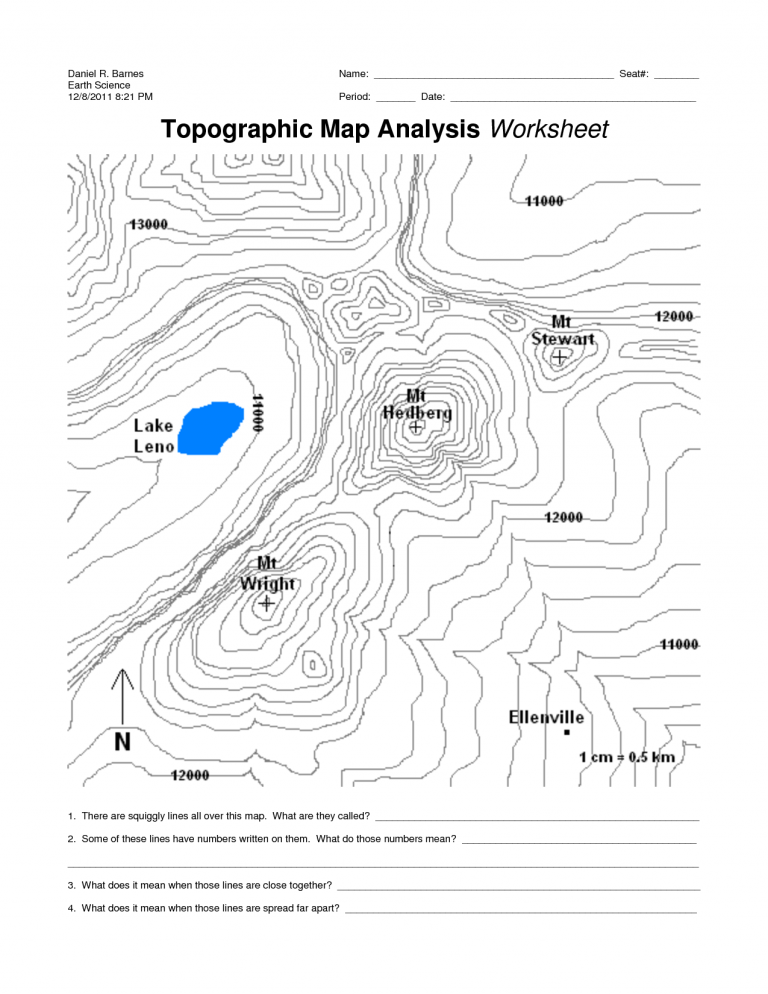 Contour Lines Topographic Map Worksheets Map Worksheets