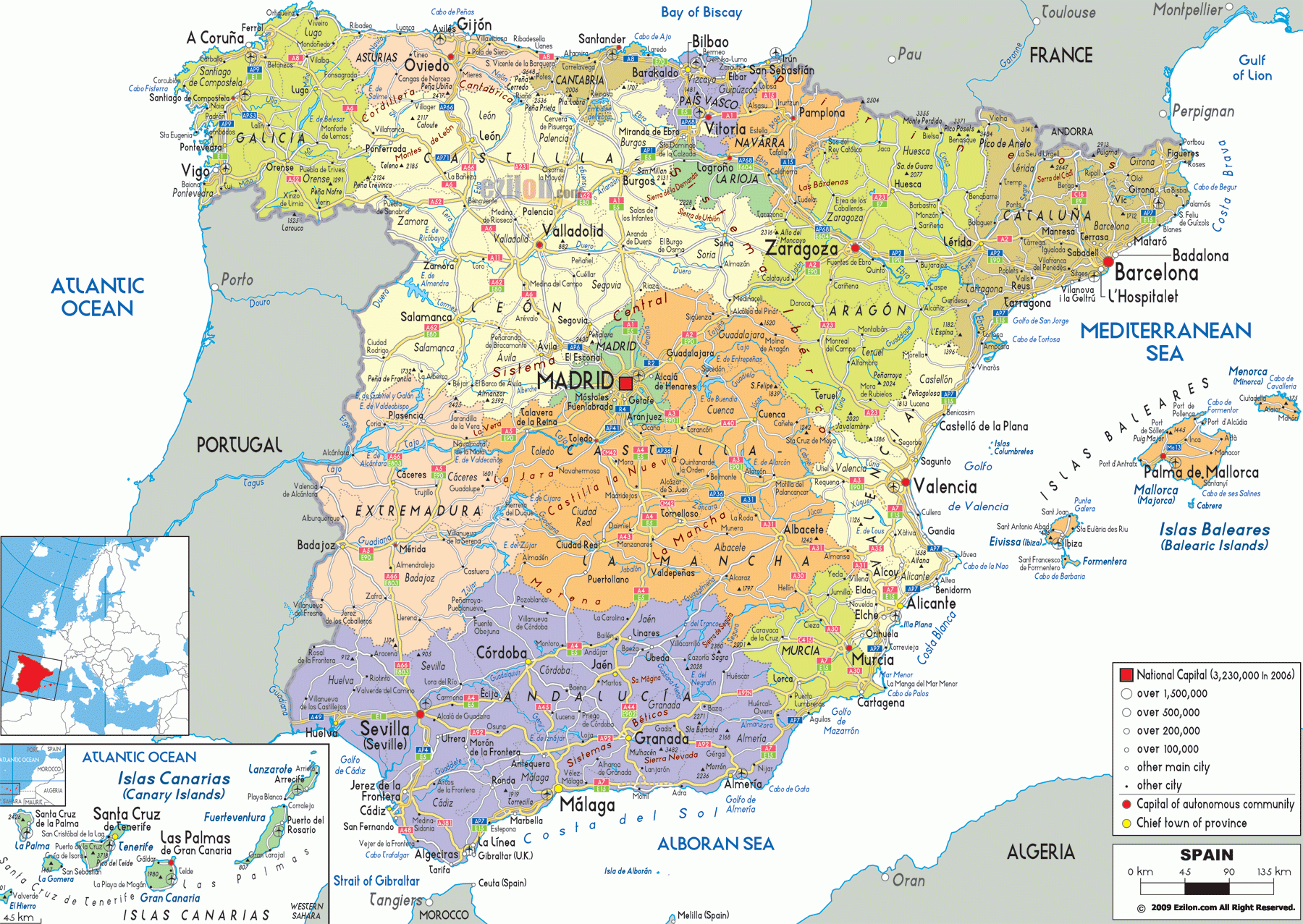 Detailed Political Map Of Spain Ezilon Maps Detailed Political Map Of Spain Ezilon Maps