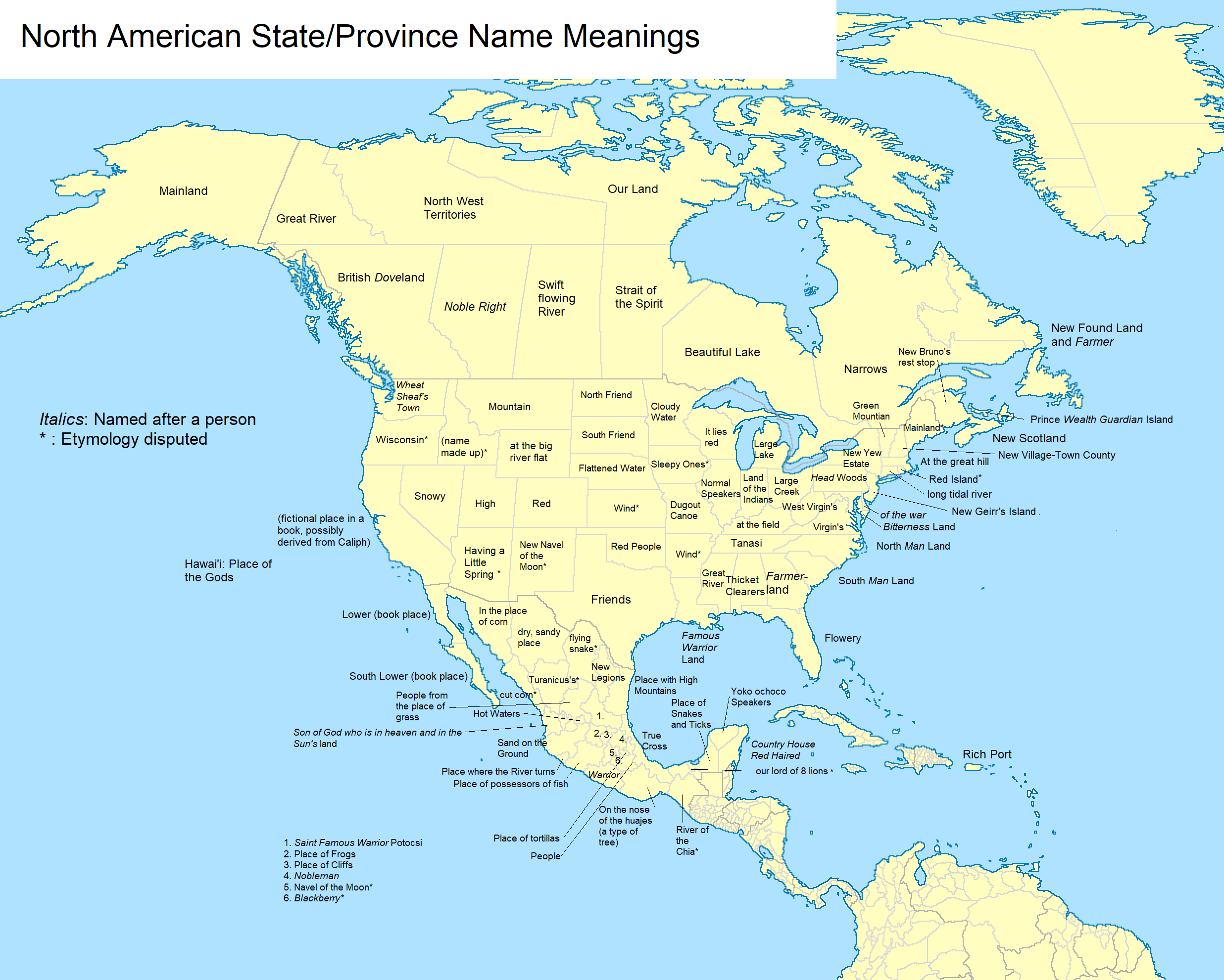Etymologies Of North American States Provinces MapPorn