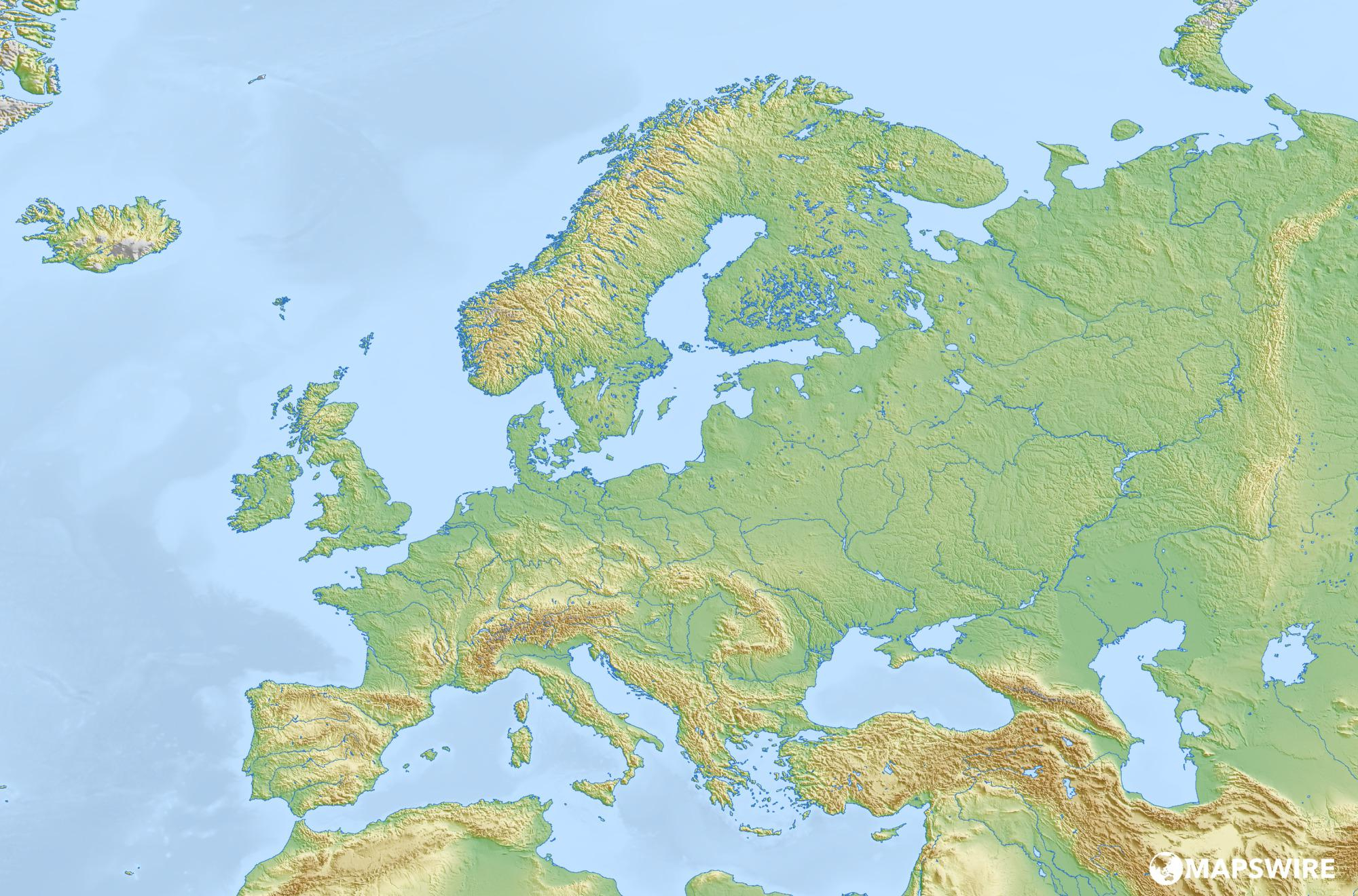 Free Physical Maps Of Europe Mapswire