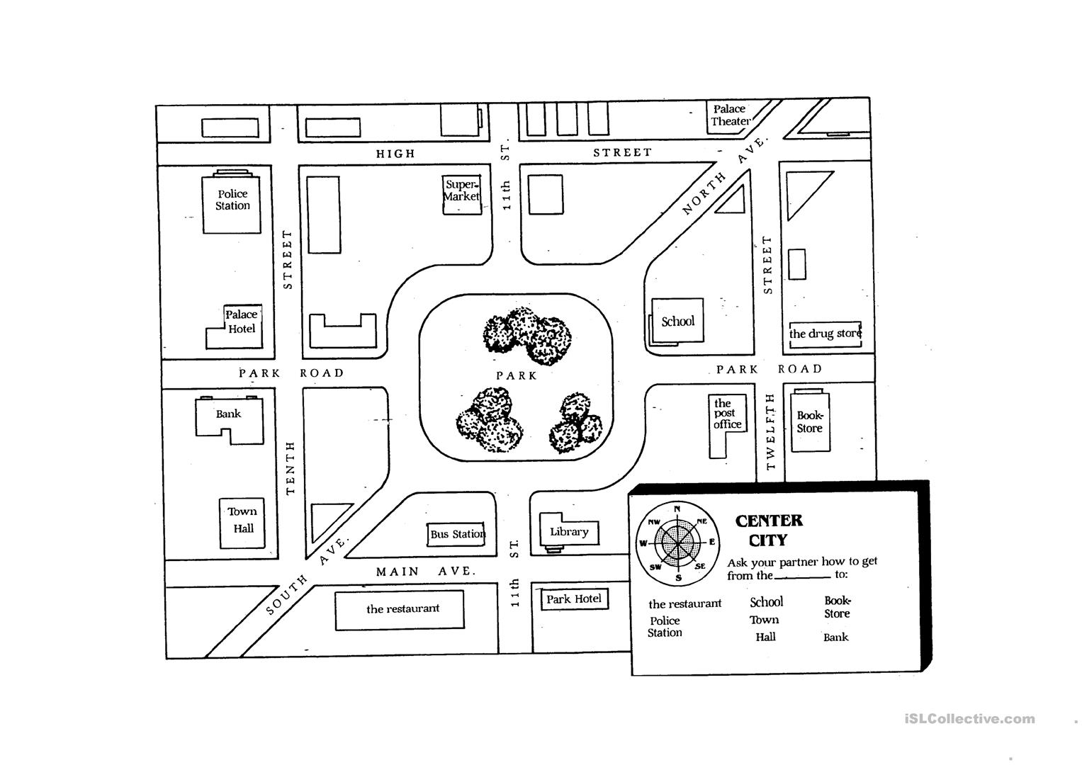 Giving Directions Student Map Worksheet Free ESL 