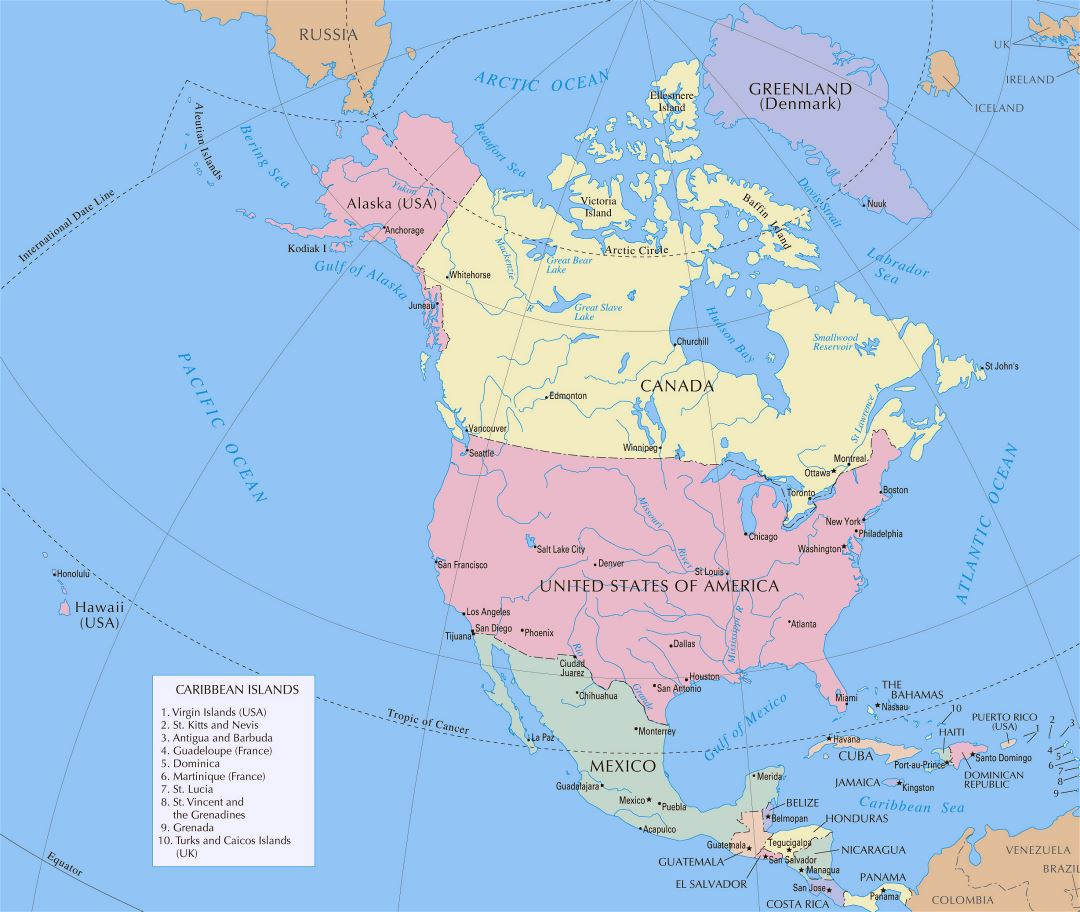 Large Detailed Political Map Of North America With 