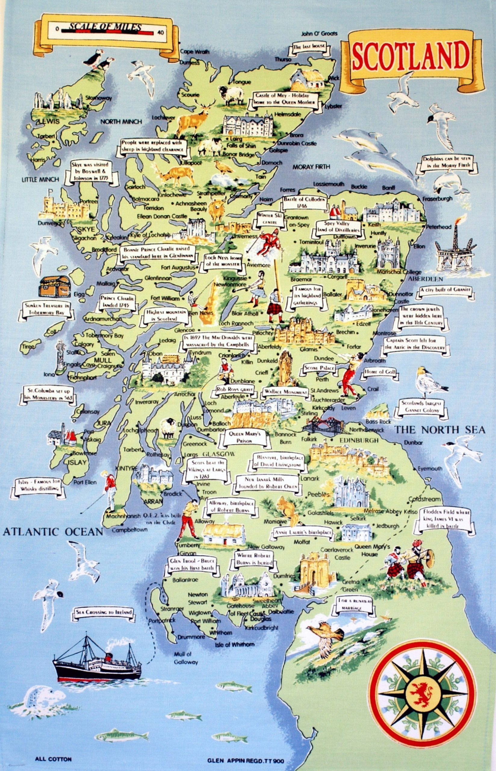 Large Tourist Illustrated Map Of Scotland Scotland 