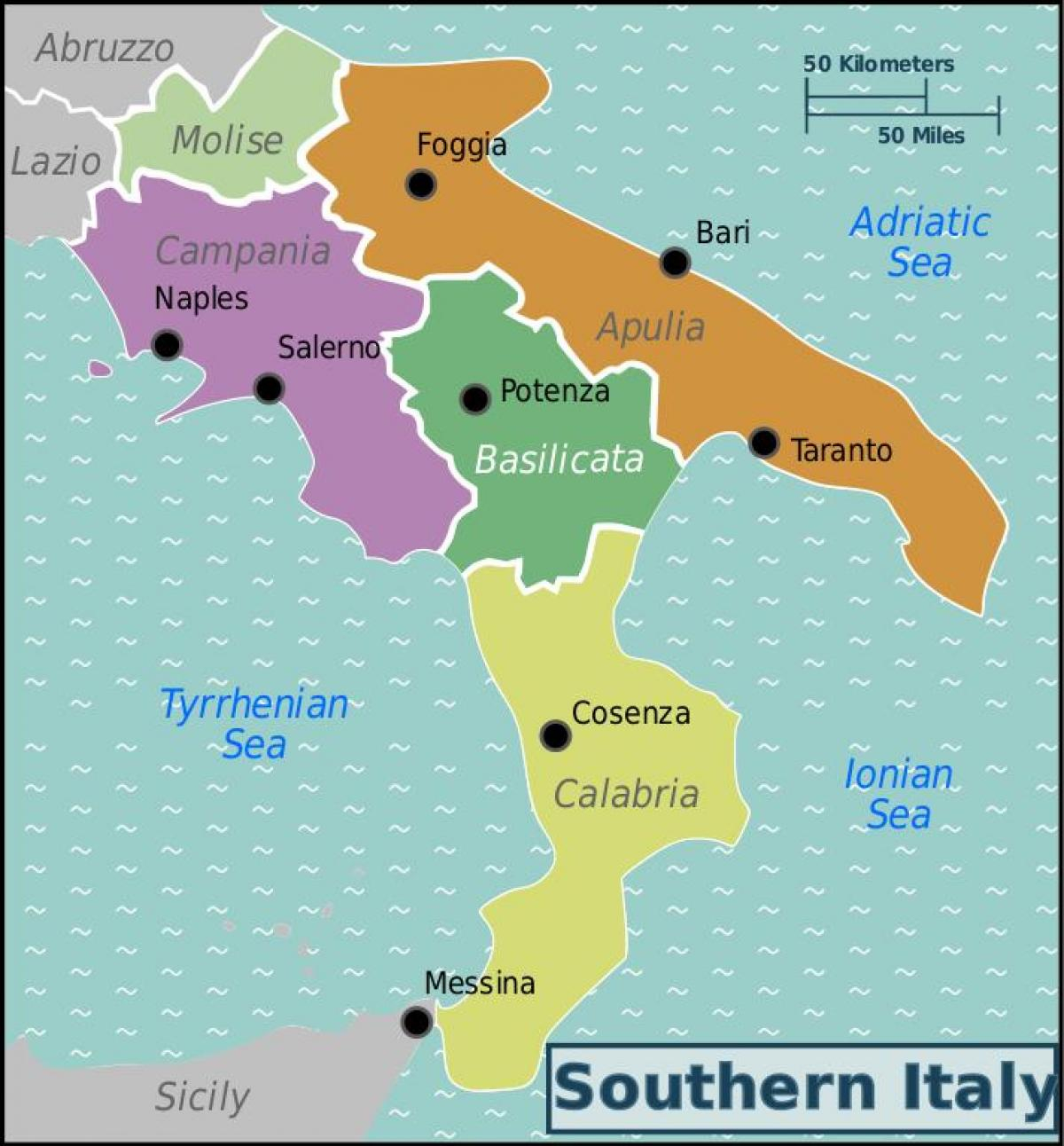 Map Of Southern Italy Map Of Southern Italy With Cities 