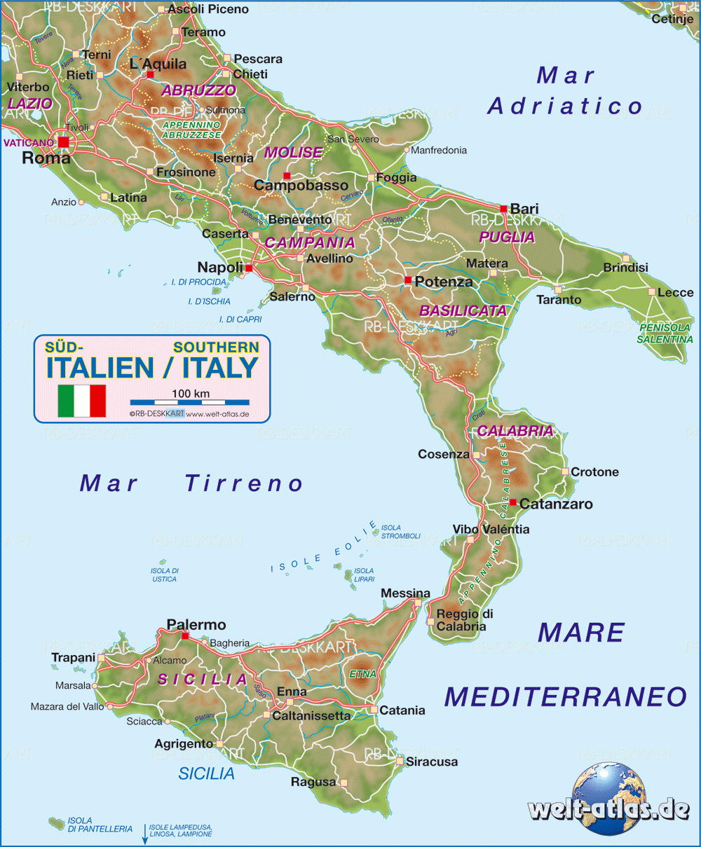 Map Of Southern Italy Region In Italy Welt Atlas De Map Of Southern Italy Region In Italy Welt Atlas de
