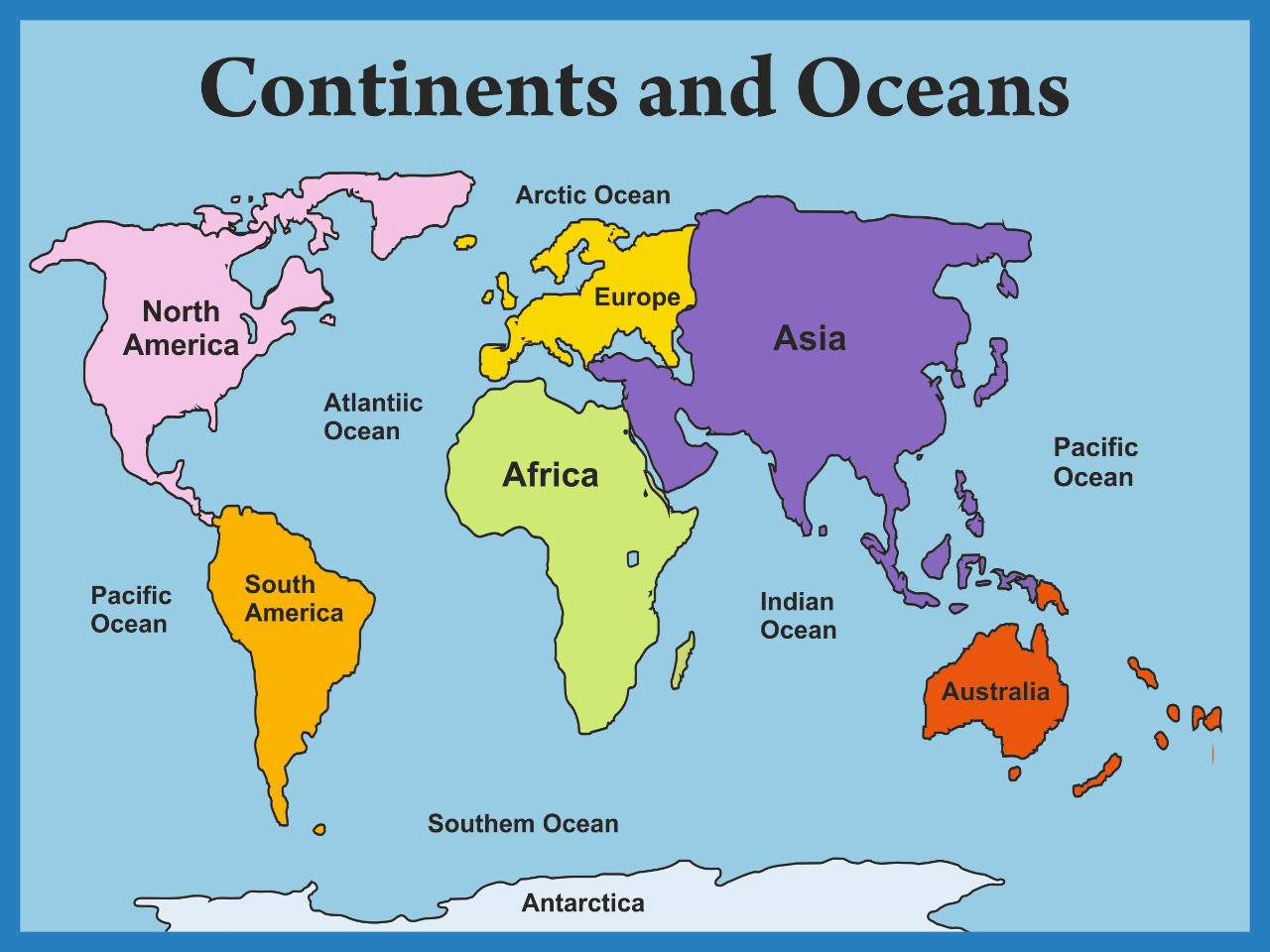 Map Of The World For Kids Continents And Oceans