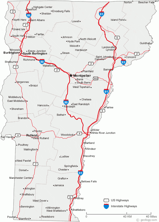Map Of Vermont Cities Vermont Road Map