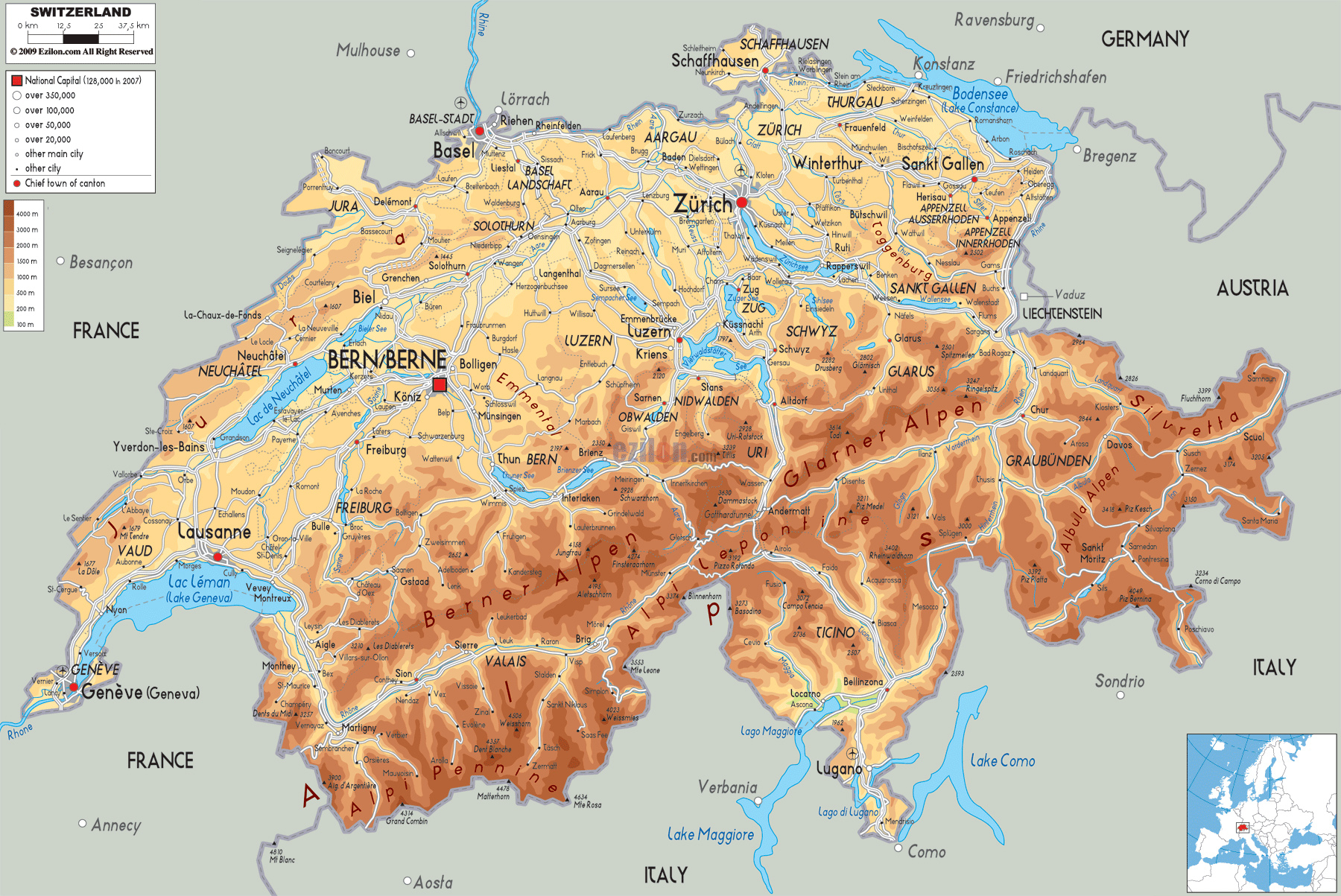 Maps Of Switzerland Detailed Map Of Switzerland In 