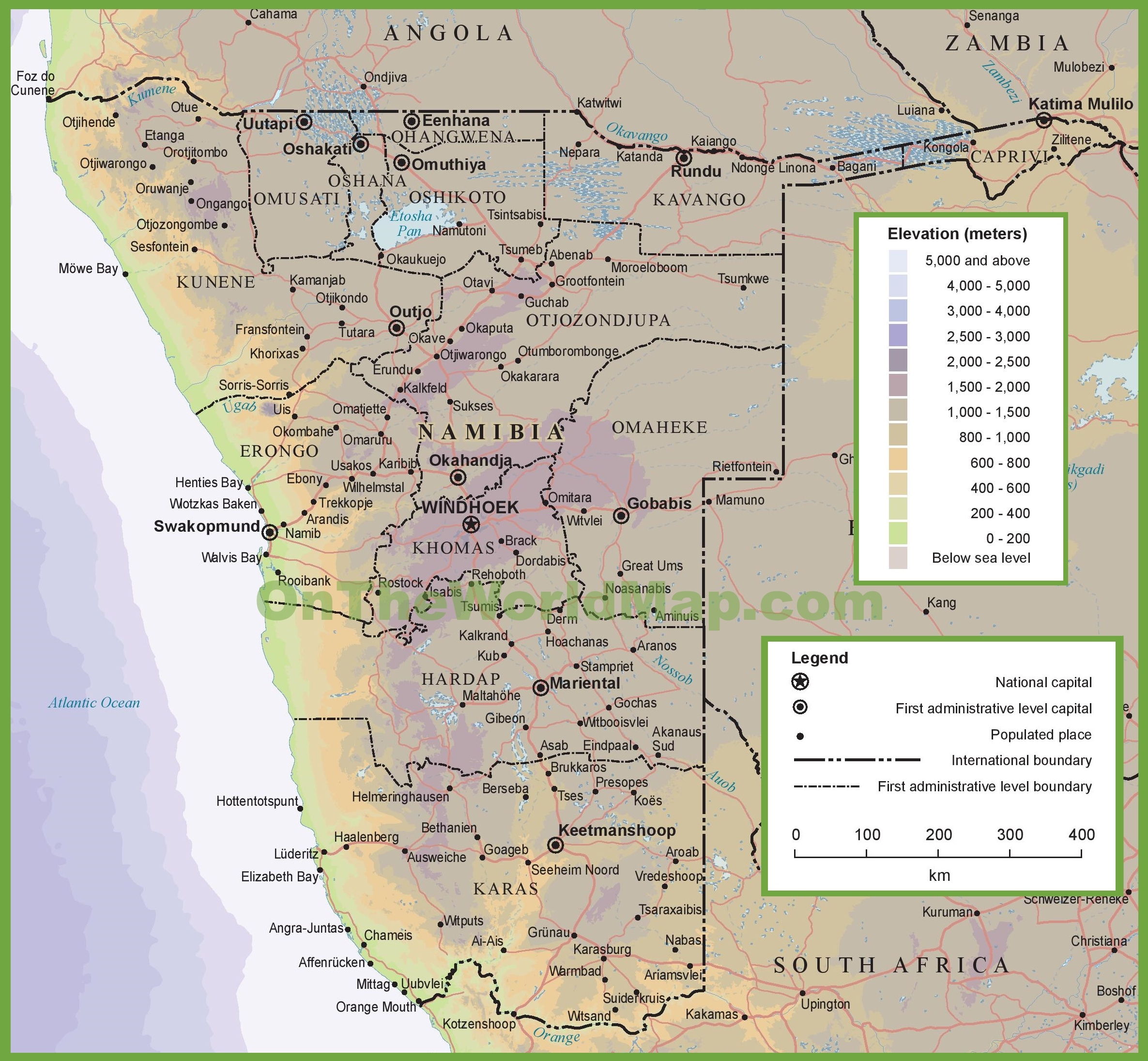 Namibia Physical Map