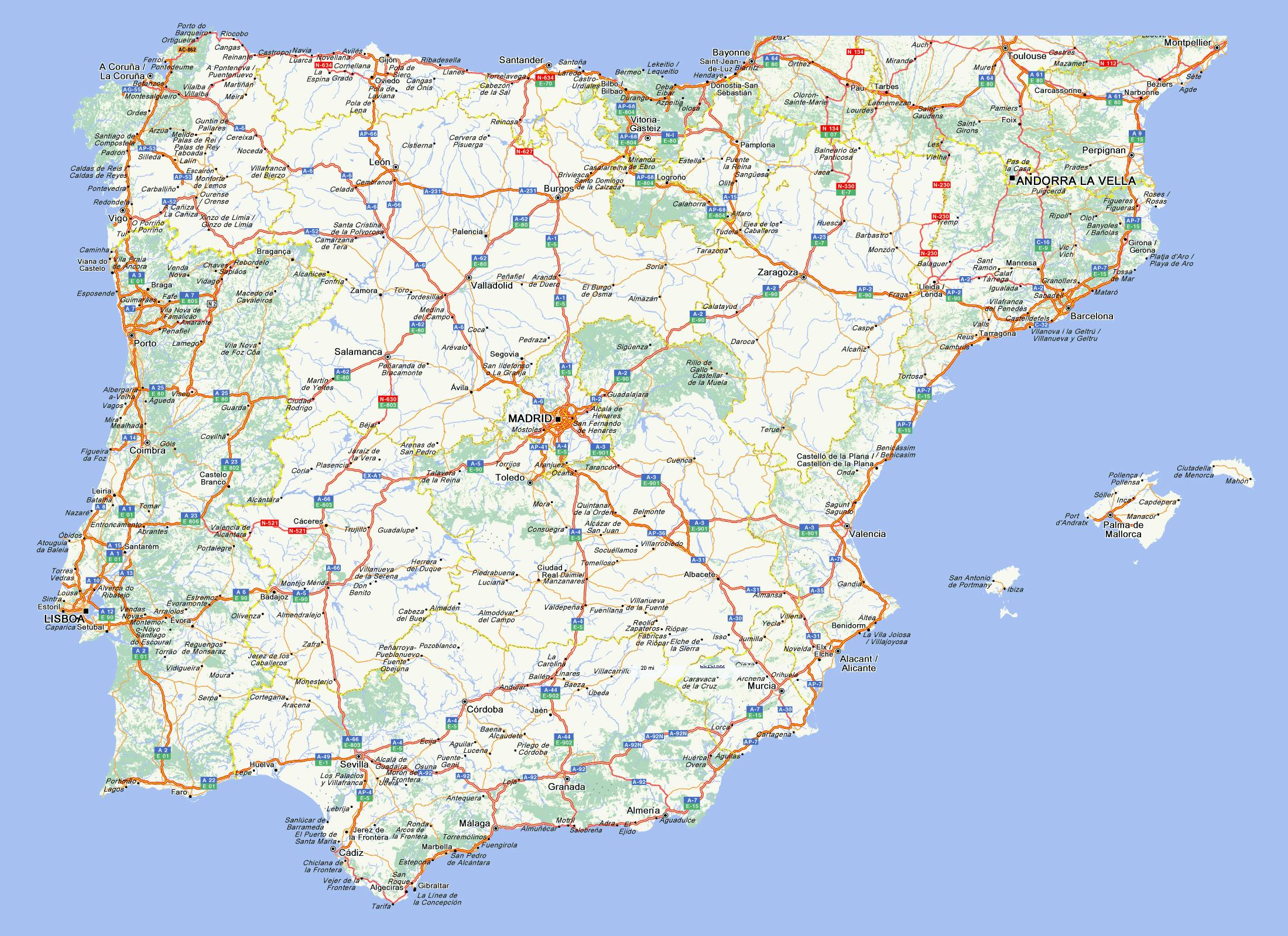 Road Map Of Spain Road Map Of Spain With Cities 