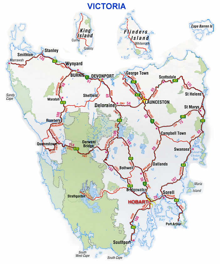 Tasmania Road Map Australia