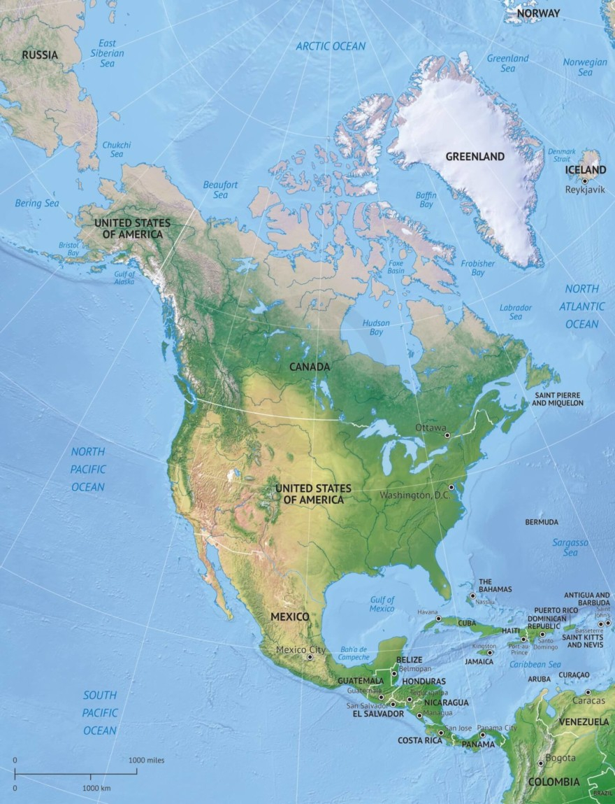 Vector Map North America Continent Relief One Stop Map