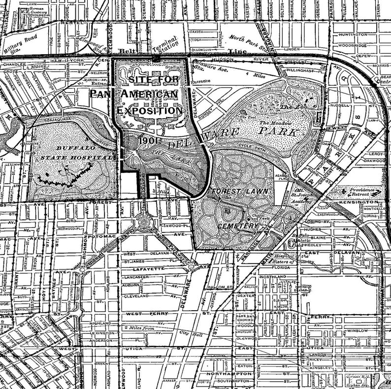 1944 Buffalo New York Street Map Vintage 11x14 Print 