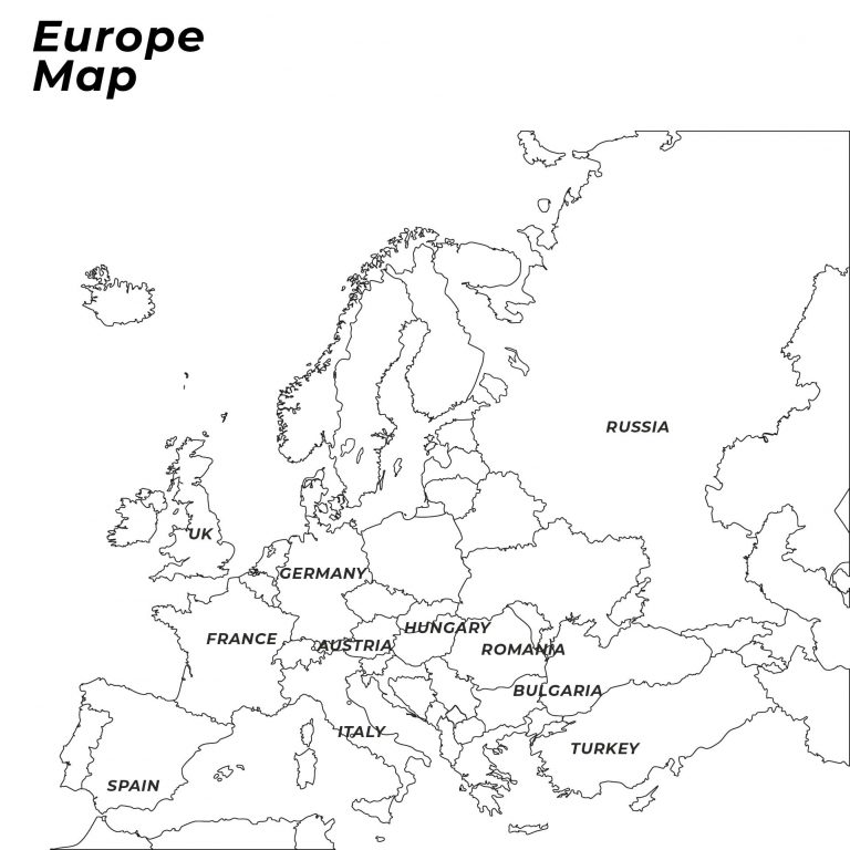 4 Best Black And White Printable Europe Map Printablee